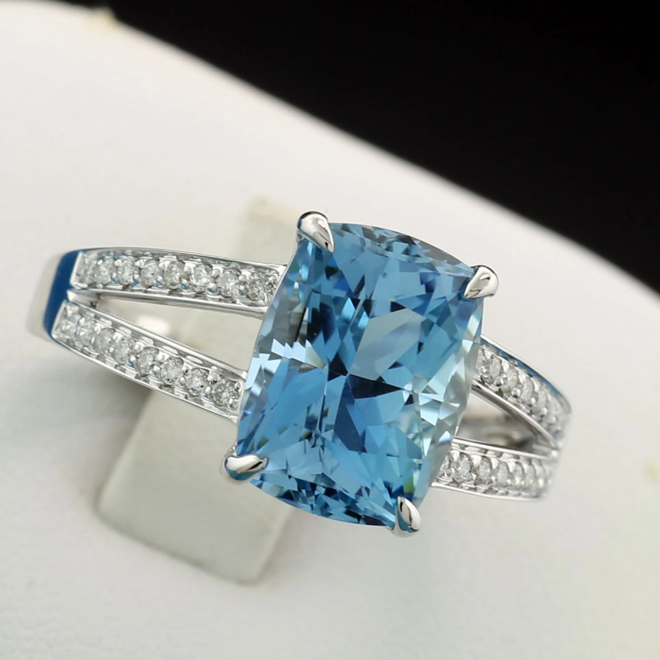 Santa Maria Aquamarin Brillant Ring, 750er-Weißgold-4.33 ct