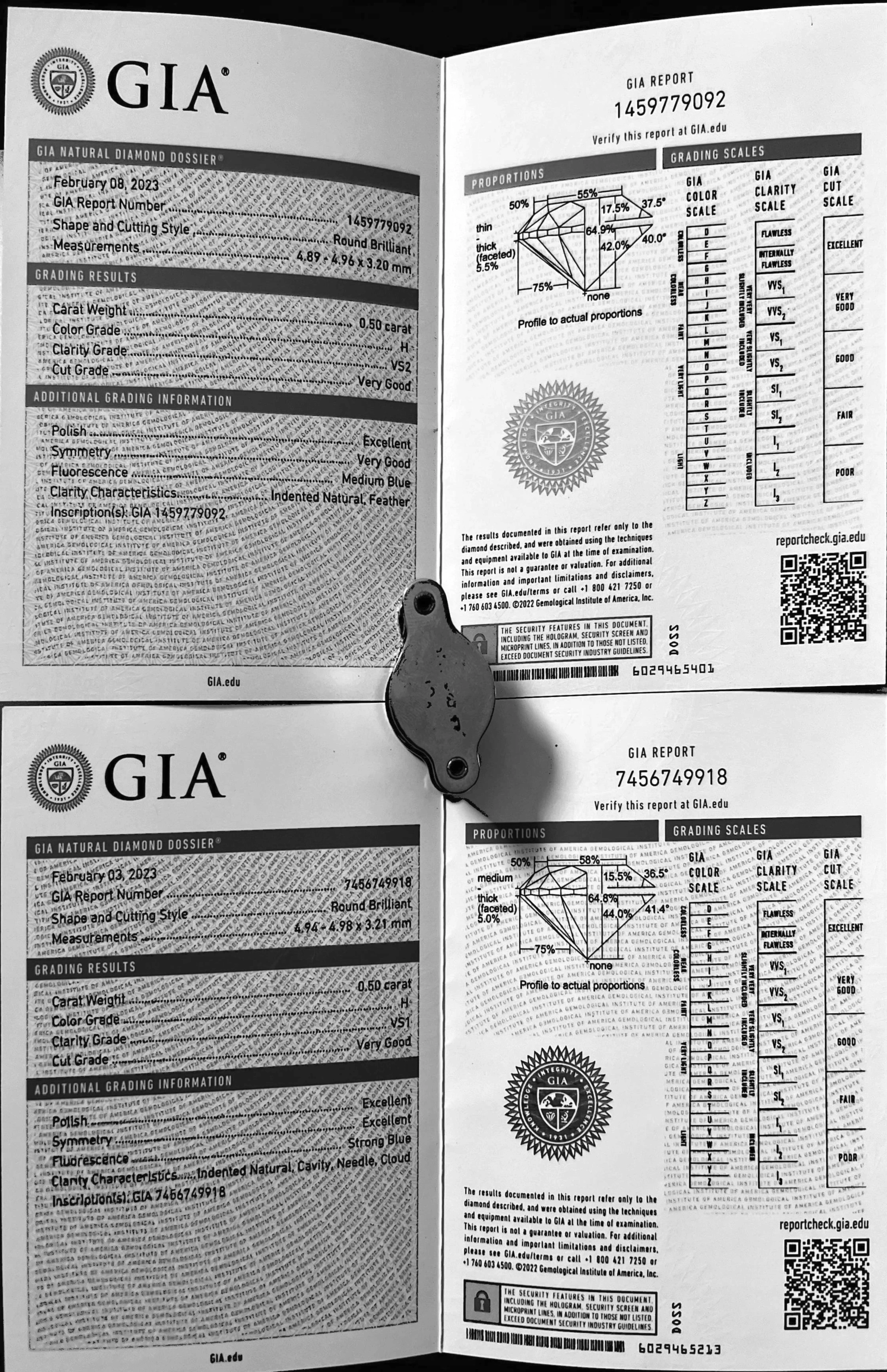 GIA zertifizierte 1.46 ct TW / VVS-VS Brillant Ohrstecker 750er Weissgold 9,2 mm Durchmesser