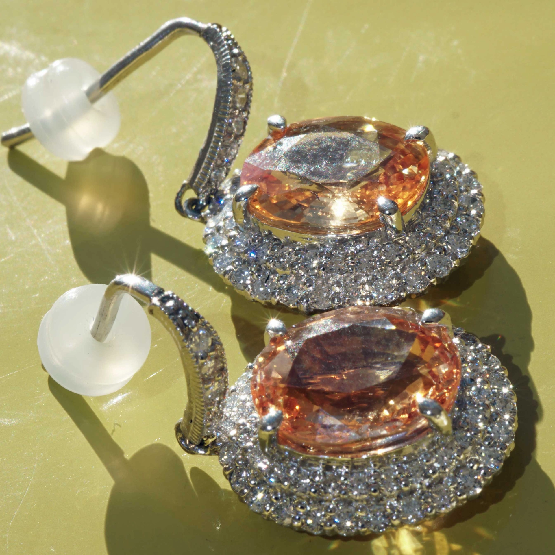 Saphir Brillant Ohrhänger in 900 Platin 7.14 ct 1.14 ct ORANGE-Pink mit Zertifikat HAMMER!