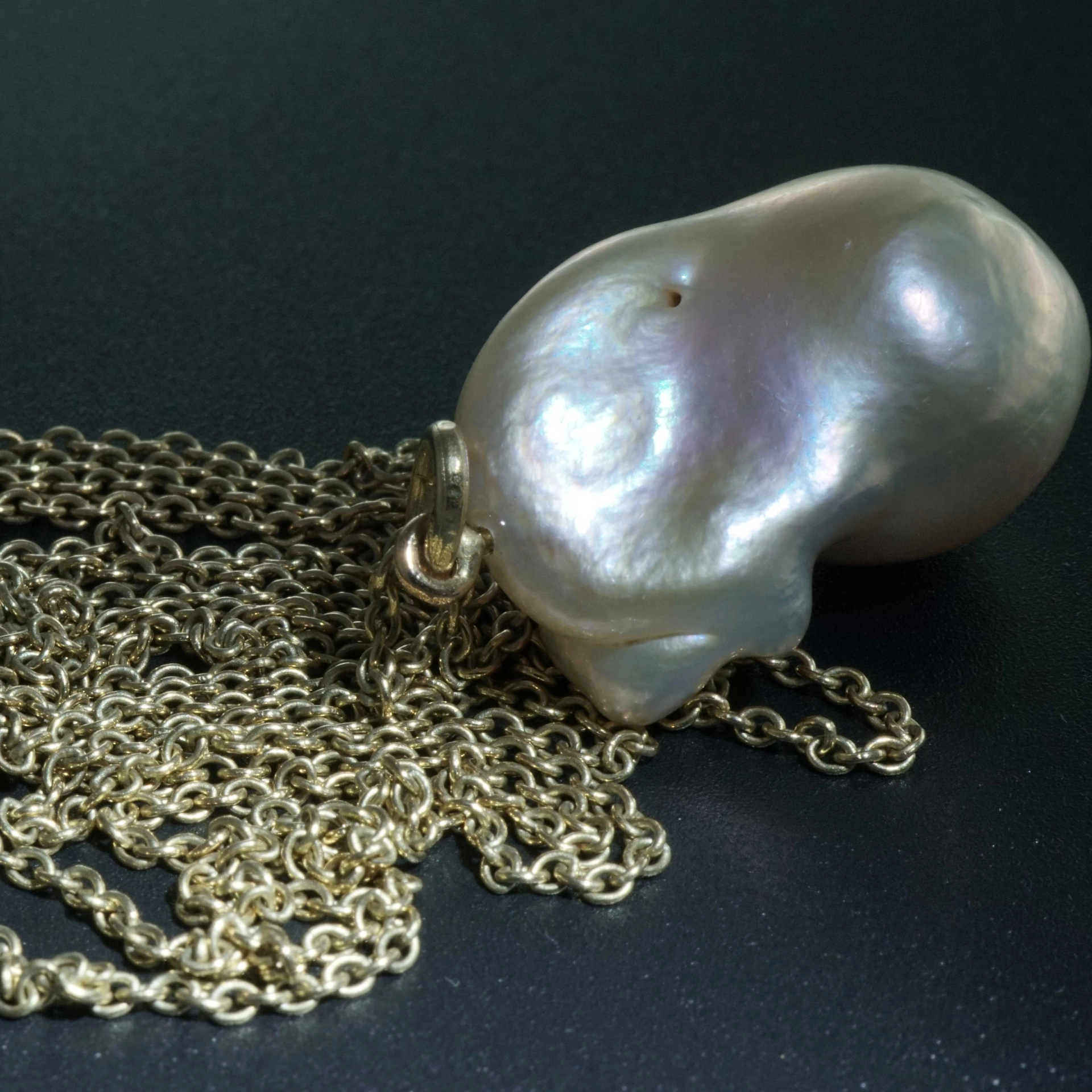 XXL Perl Anhänger mit langer Ankerkette in 101 cm 585er Gelbgold weiss-rose Top Lüster