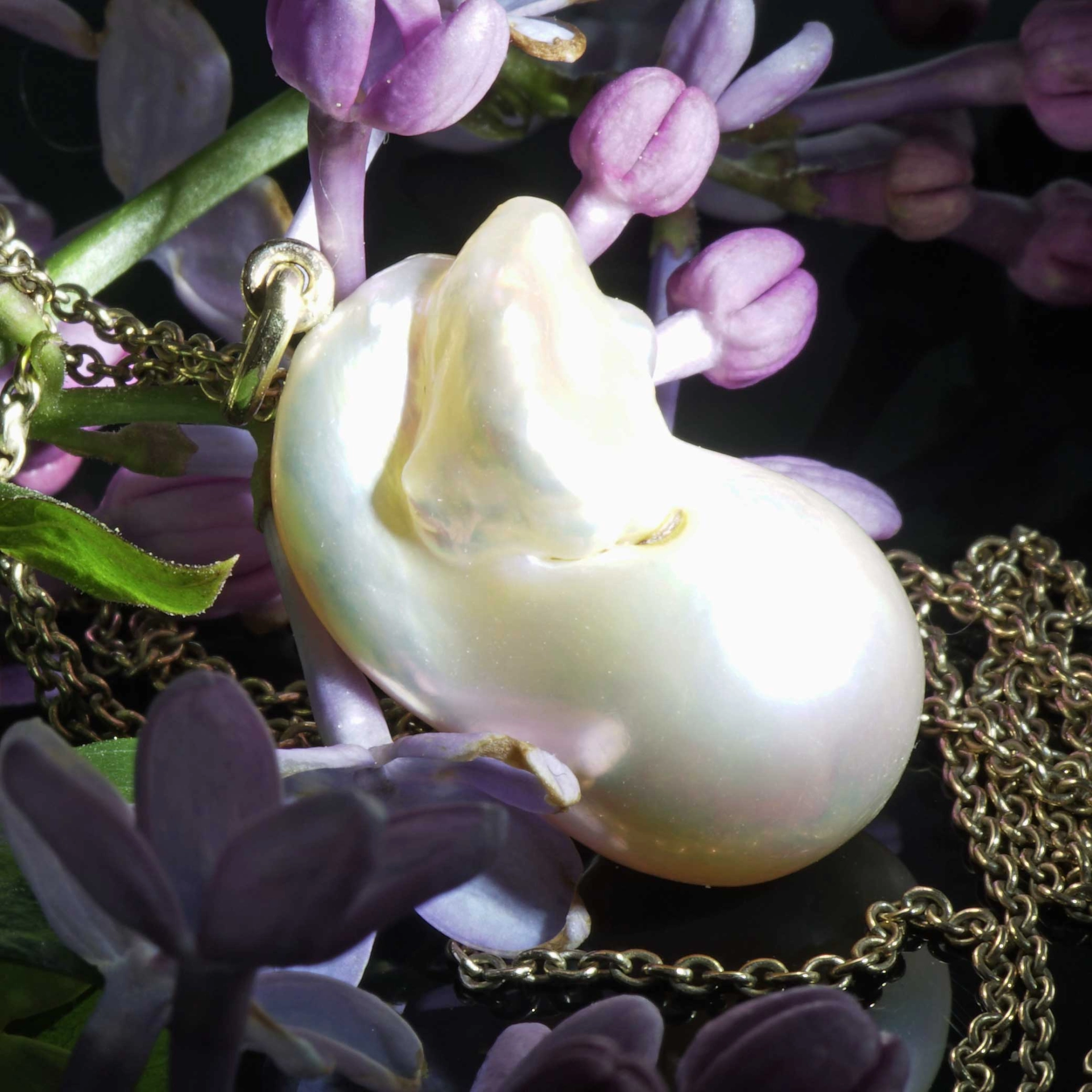 XXL Perl Anhänger mit langer Ankerkette in 101 cm 585er Gelbgold weiss-rose Top Lüster