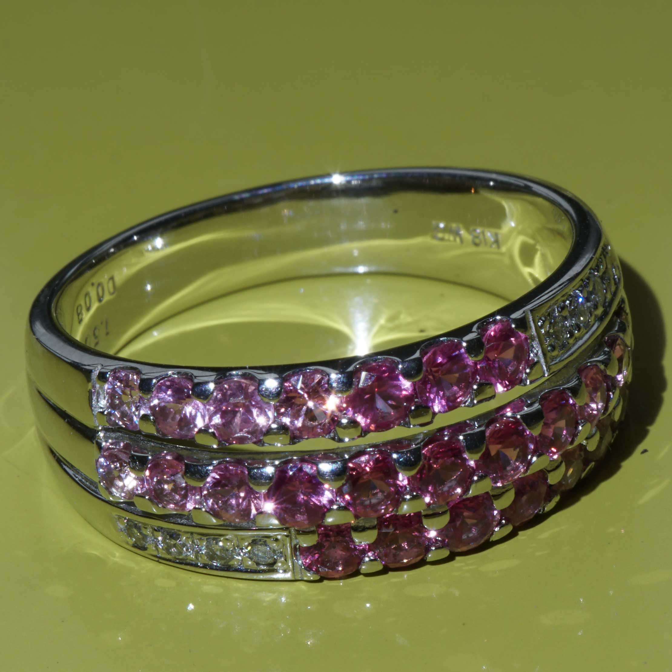 Pink Saphir Brillant Ring 750er Weissgold 1.50 ct 0.08 ct interessante Farbabstufungen von hell zu dunkel