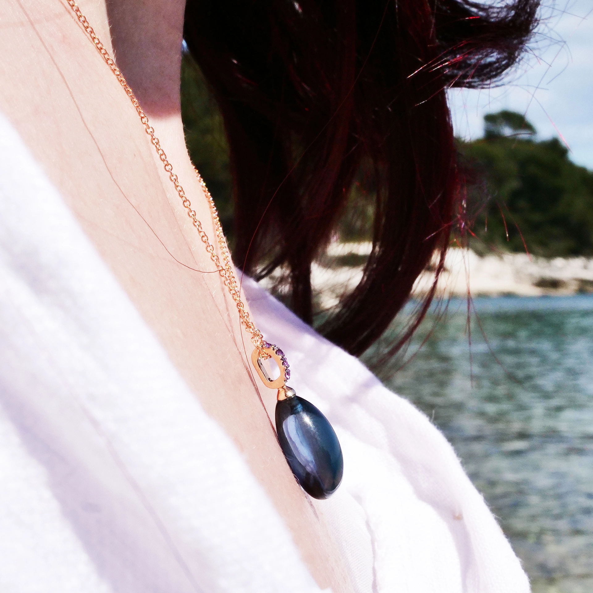 Topas Brillant Anhänger mit Kette 750er Rosegold Top Handarbeit Traditionsgoldschmiede