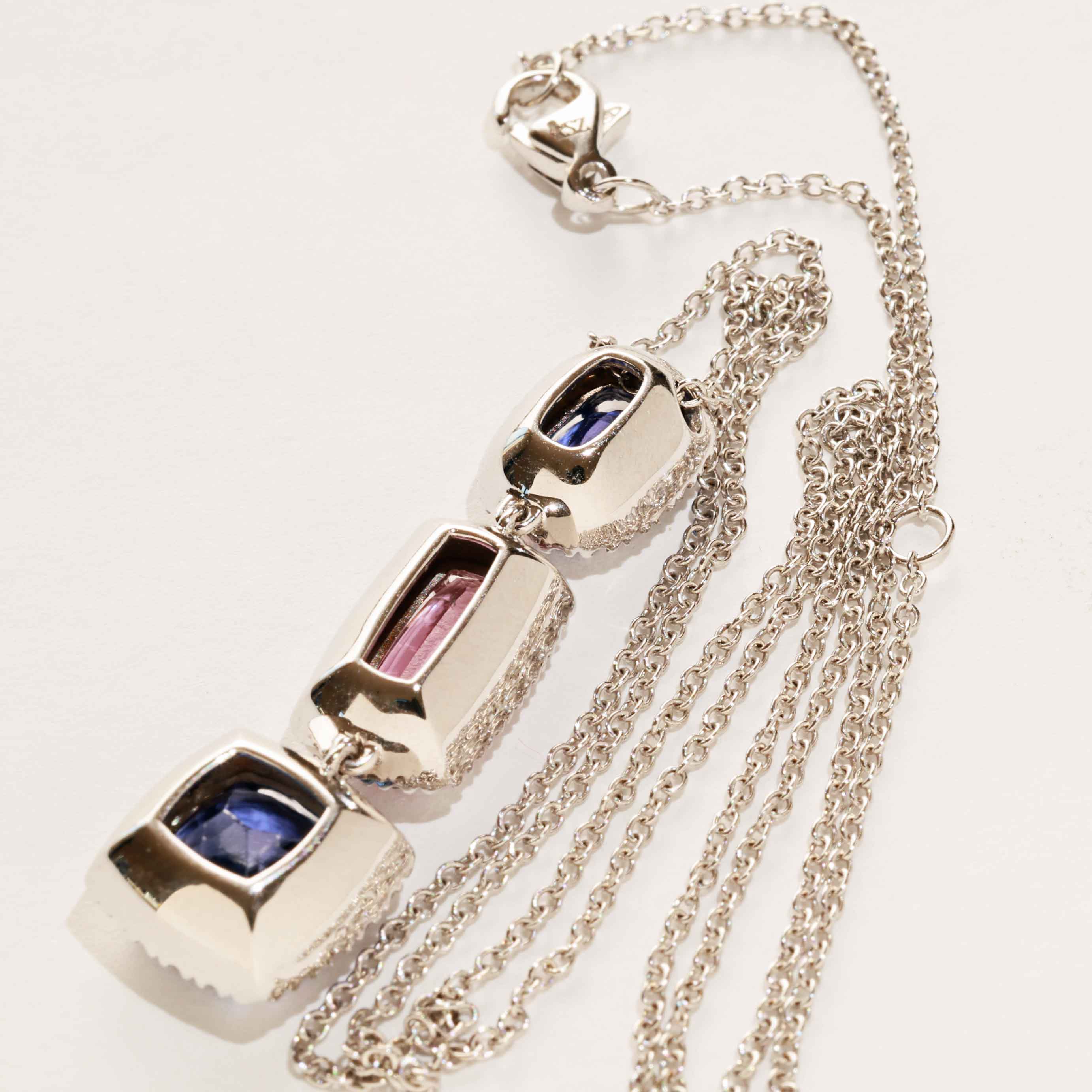 Tansanit Spinell Brillant Anhänger m. Kette 750er Weissgold 6 ct 0.70 AAA+ Blaulilie und Traumrosa