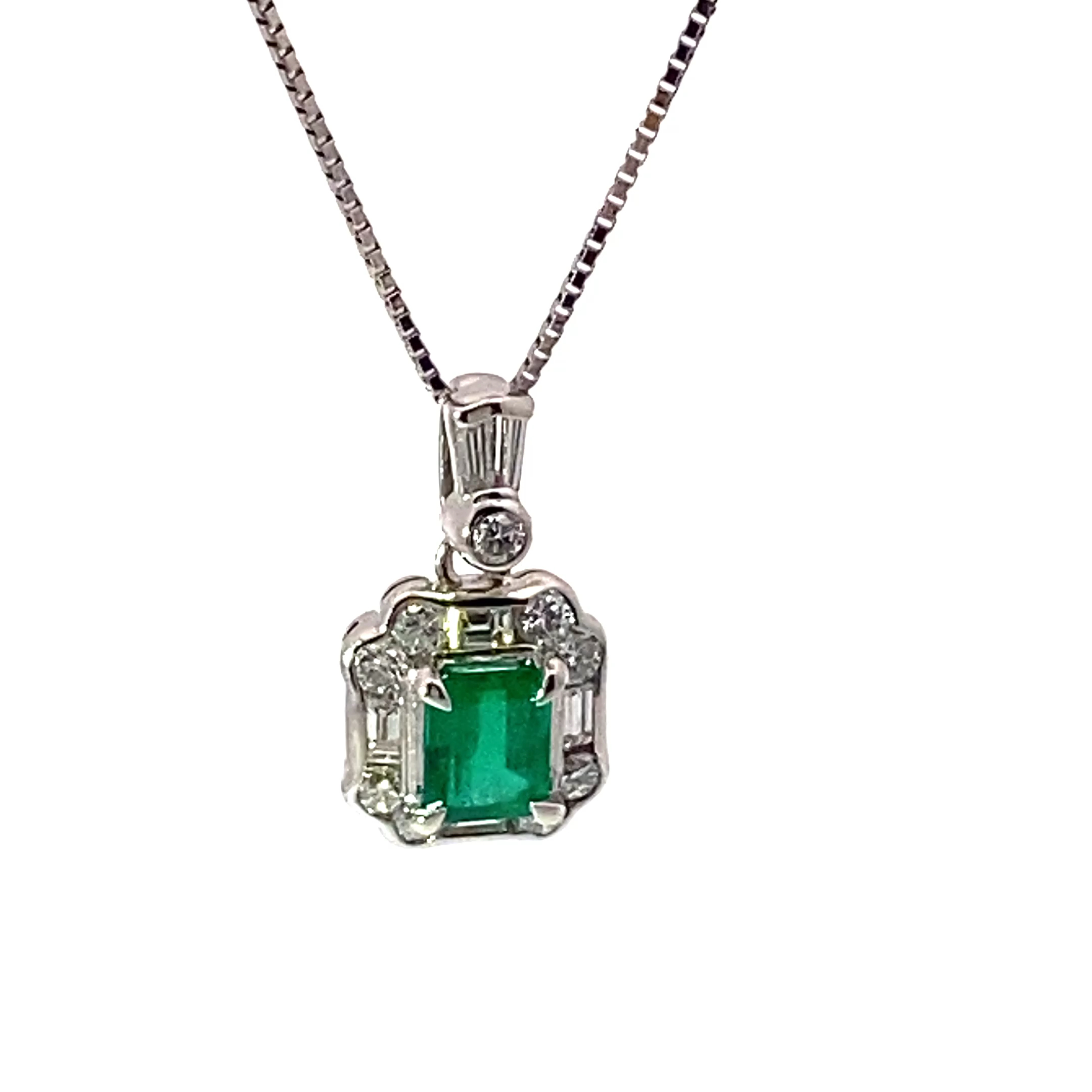 Vivid Green Smaragd Brillant Collier 900er Platin 0.48 ct 0.41 ct Kolumbien