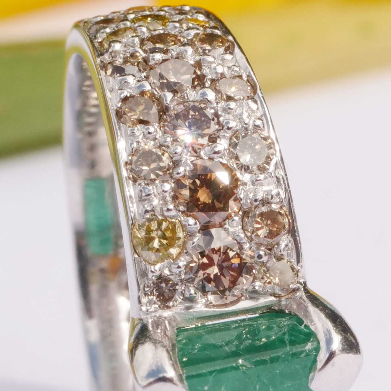 Smaragd Brillant Ring 750er Weissgold ca. 2.60 und 0.80 ct 6,3 Gramm neu rhodiniert