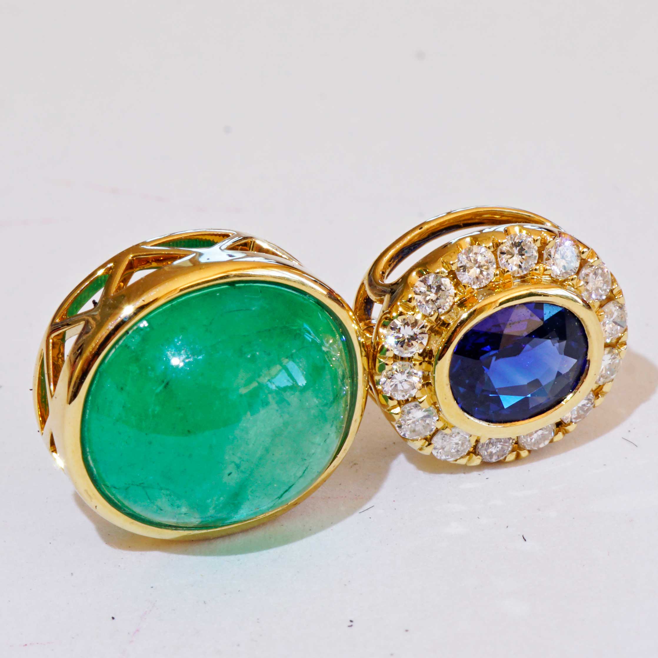 Saphir Smaragd Brillant Anhänger 750er Gelbgold blau-grün.....Farbengewaltig! 4.16 ct und 0.77 ct
