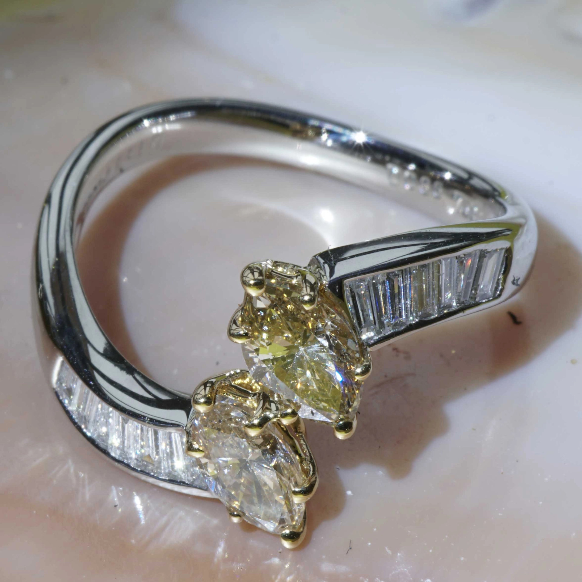 Diamant Marquise Ring 900 Platin 750er Gelbgold 1.11 ct 0.36 ct exklusiv und hochwertig