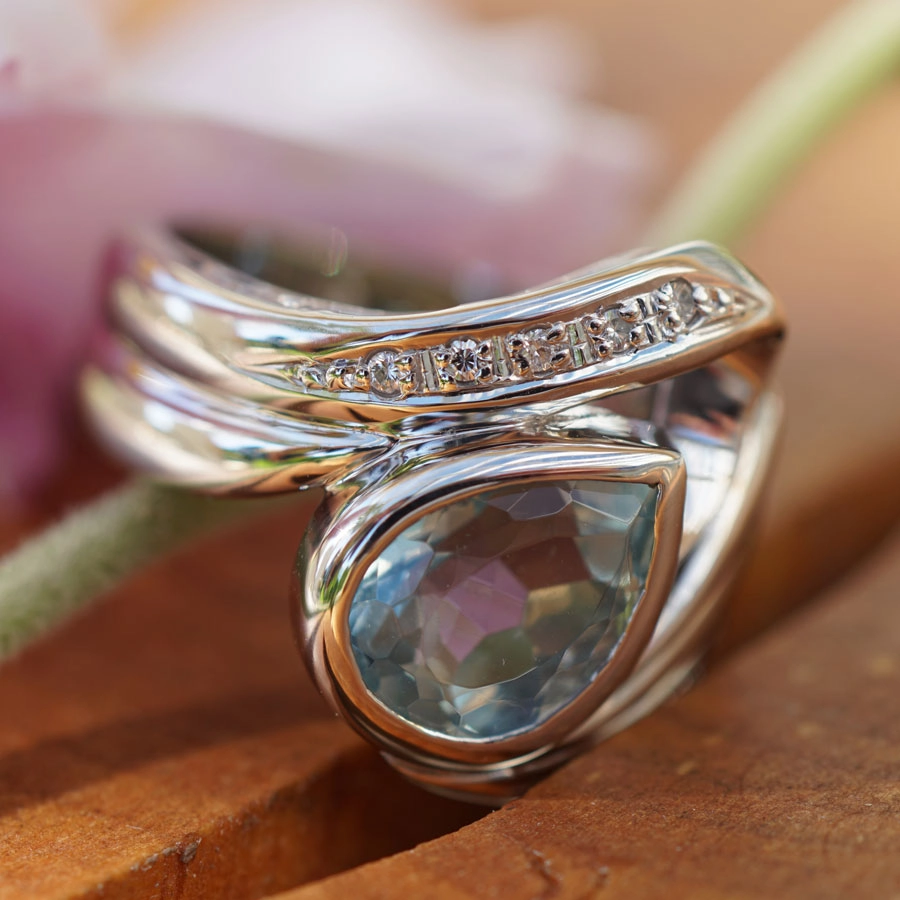 Aquamarin Brillant Ring 900er Platin 2.45 ct 0.06 ct WASSERBLAU 13 Gramm