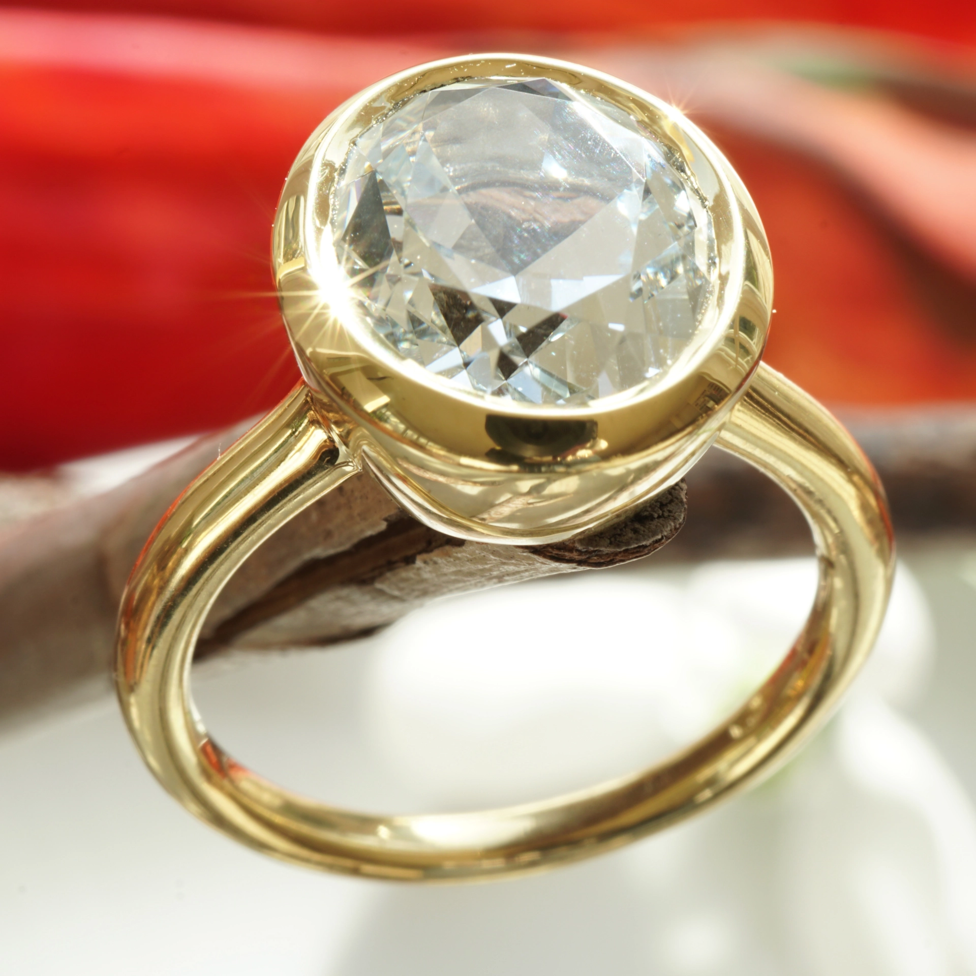 Goshenit Beryll Ring 4.82 ct 750er Gelbgold Mosambik...farblose Reinform