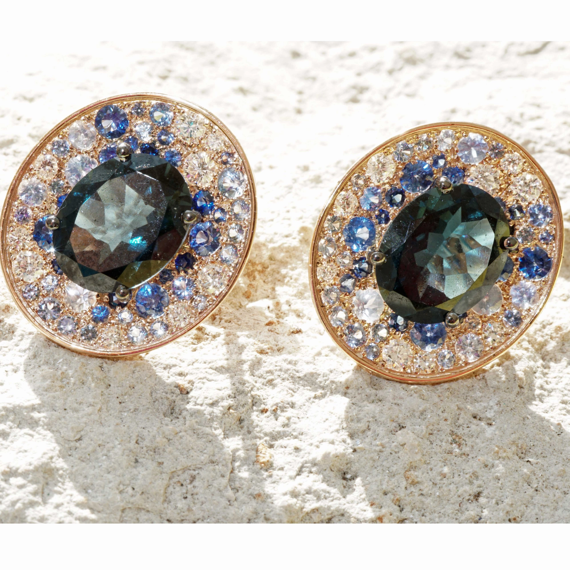 Topas Saphir Brillant Ohrstecker 750er Rosegold.....Power of Magic....mystische Farben