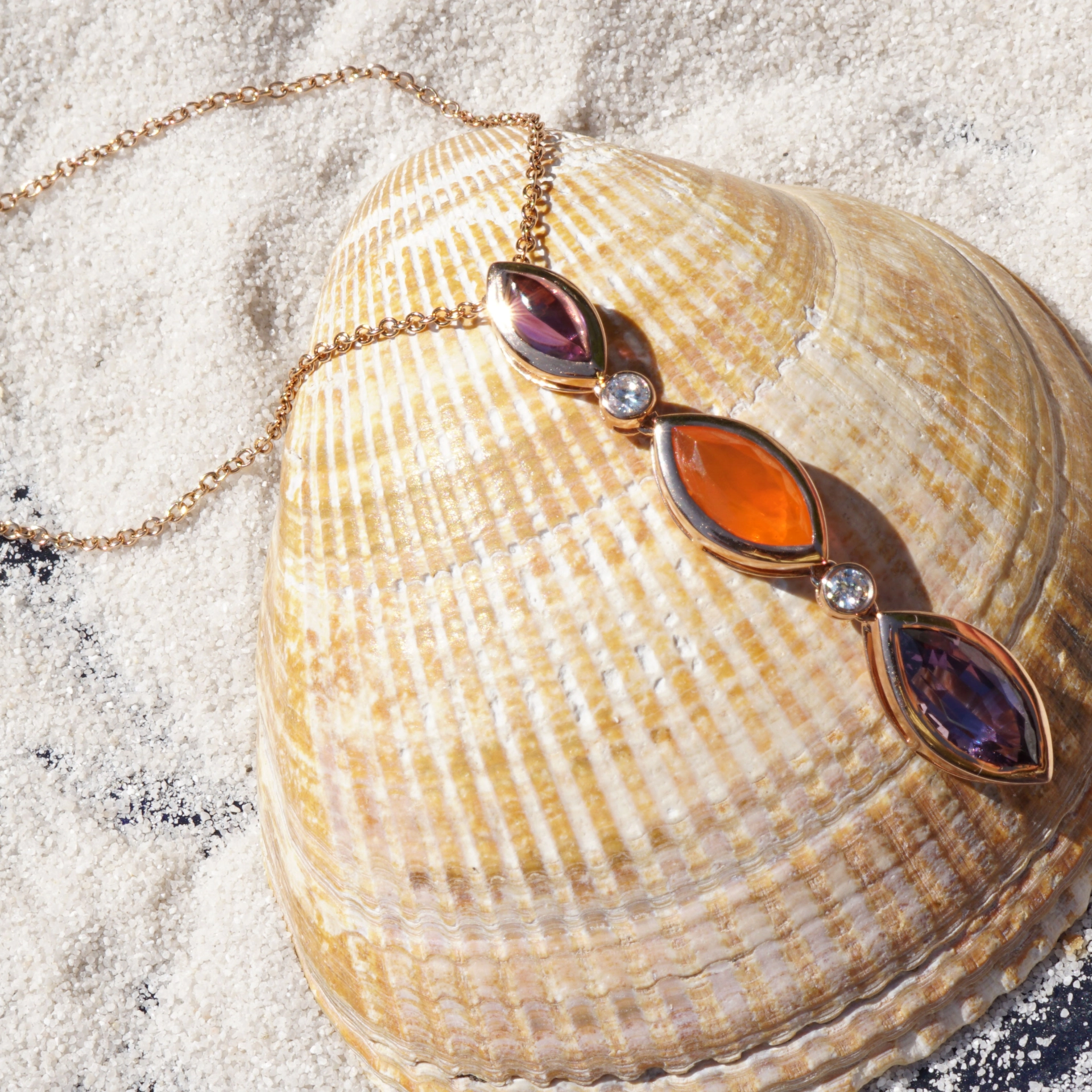 Spinell Feueropal Amethyst Anhänger 750er Roségold m. Brillanten...Halleluja