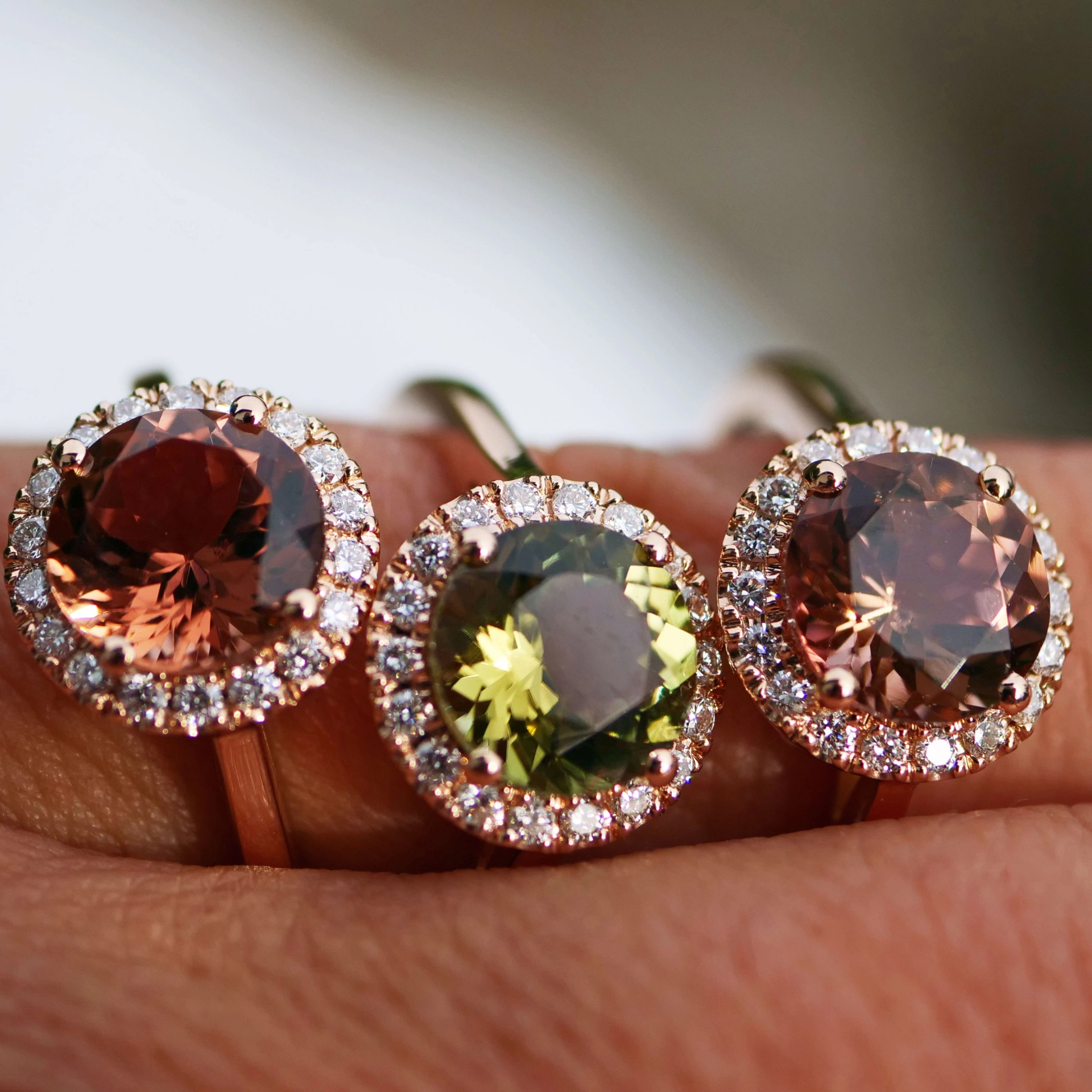 Turmalin Brillant Ring 750er Rosegold 1.90 0.18 ct designed in Valenza rose-cognac AAA