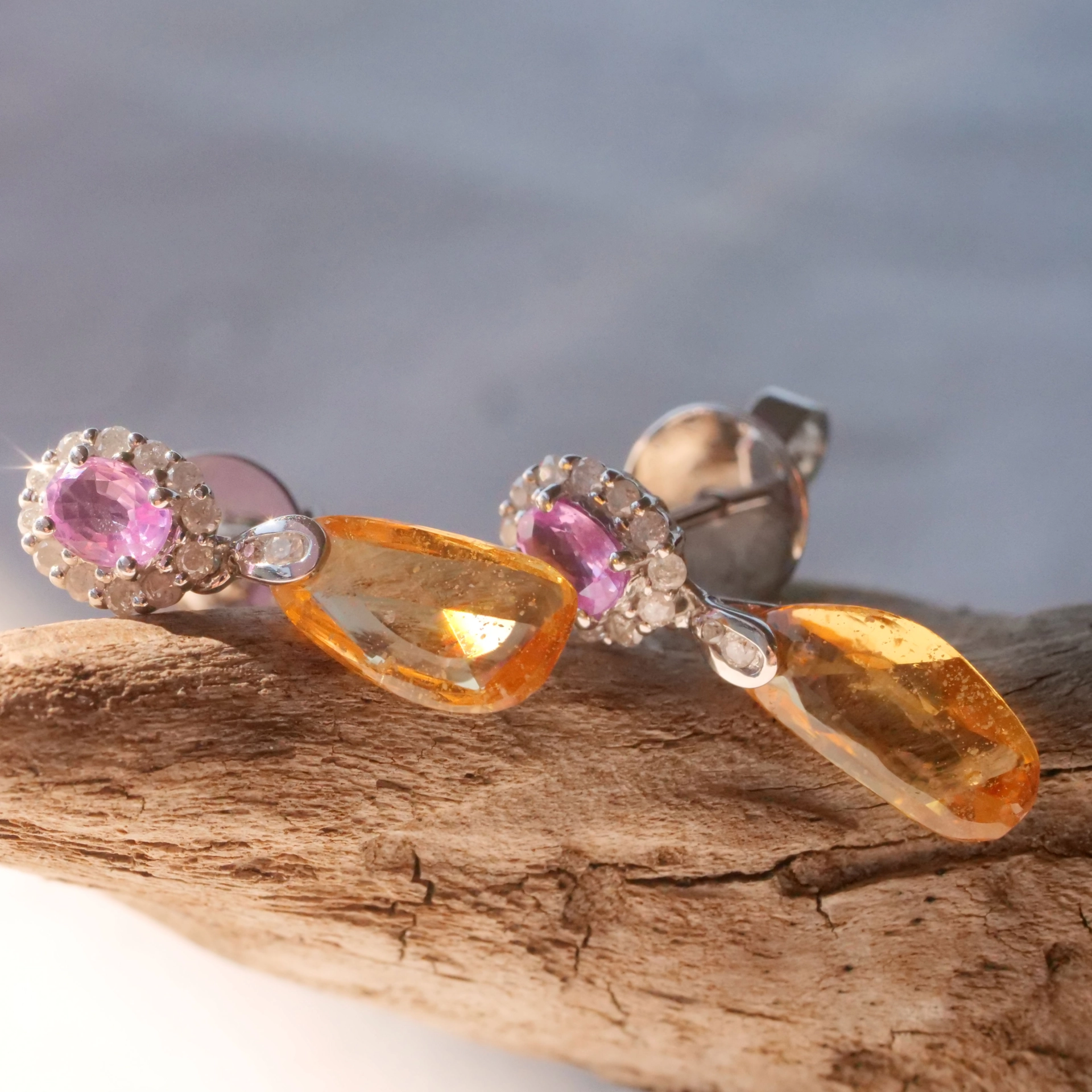 Pink-Gelbe-Saphir-Brillant-Ohrh-nger-750er-Gelbgold-P1101833 Pink Gelbe Sugarloaf Saphir Brillant Ohrhänger 750er Gelbgold..außergewöhnliche Formen und Farben..g