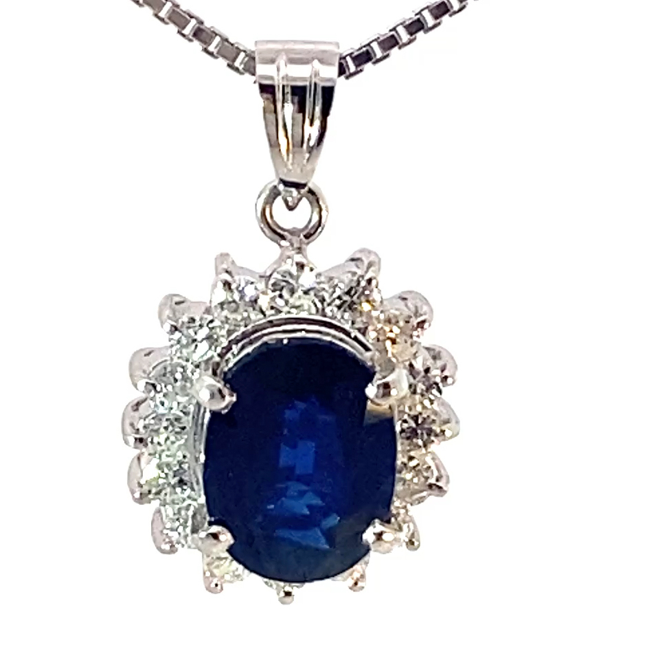 Royal Blue Saphir Brillant Anhänger in 900er Platin mit Kette 2.81 ct 0.73 ct TW-W VS-SI 