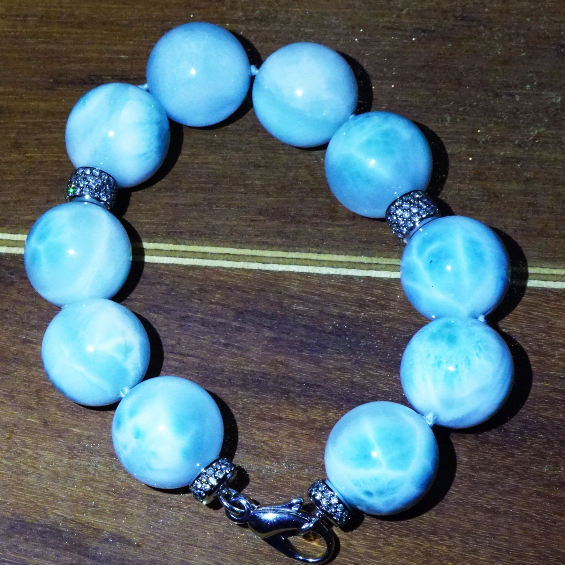 Larimar Brillant Armband 750er Weissgold..eine blau-weisse bewolkte Versuchung...20 mm Kugeln in AAA