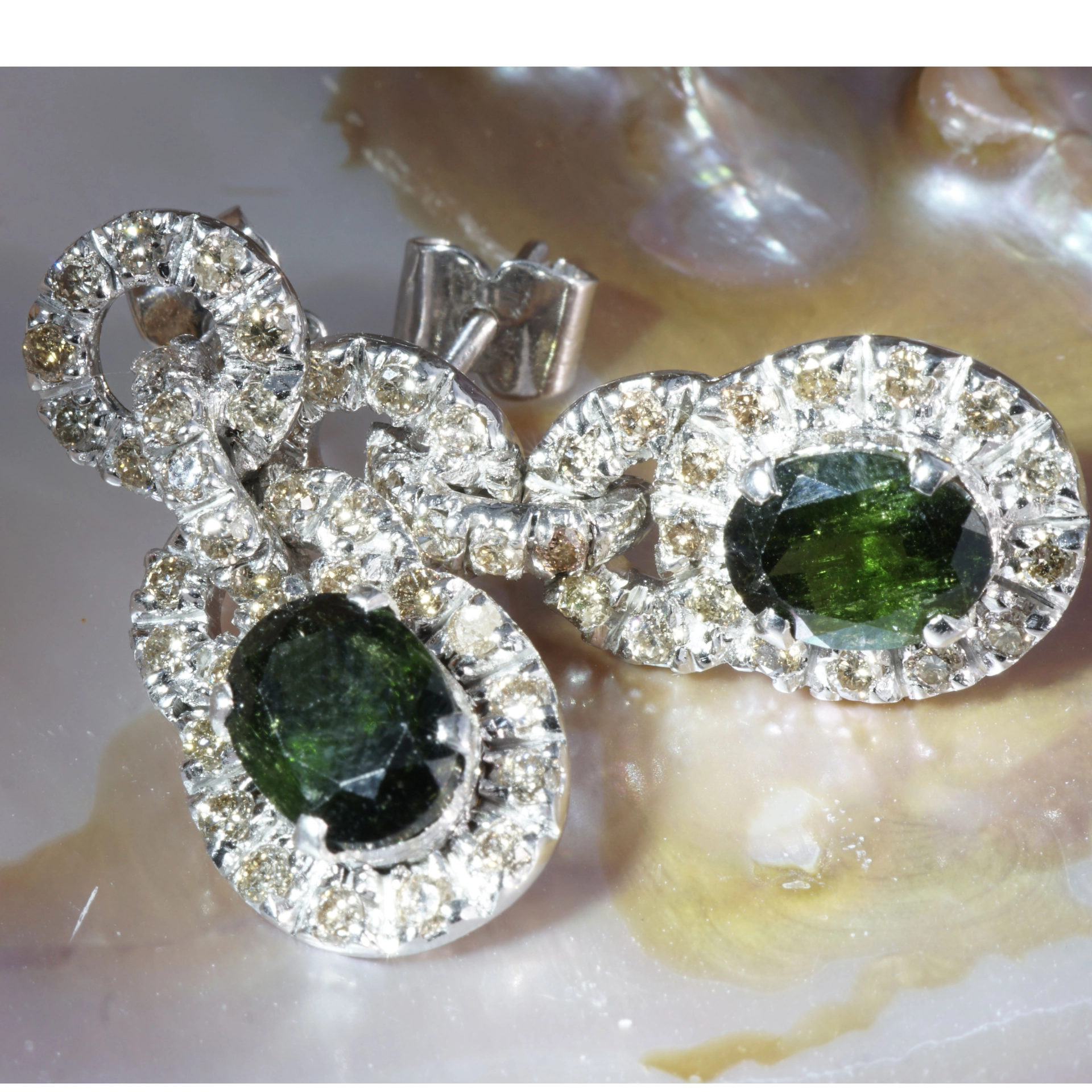 Turmalin Brillant Ohrhänger 1.20 ct in 585er Weissgold...Prachtschmuck