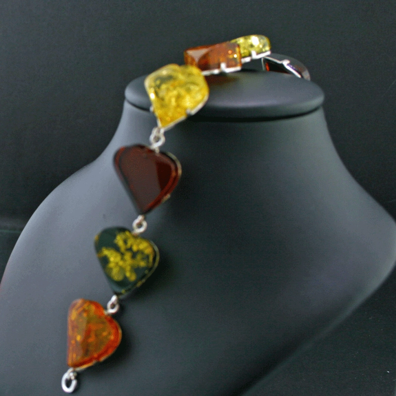 Armband mit Bernsteinen im Herzschliff 925er Sterlingsilber