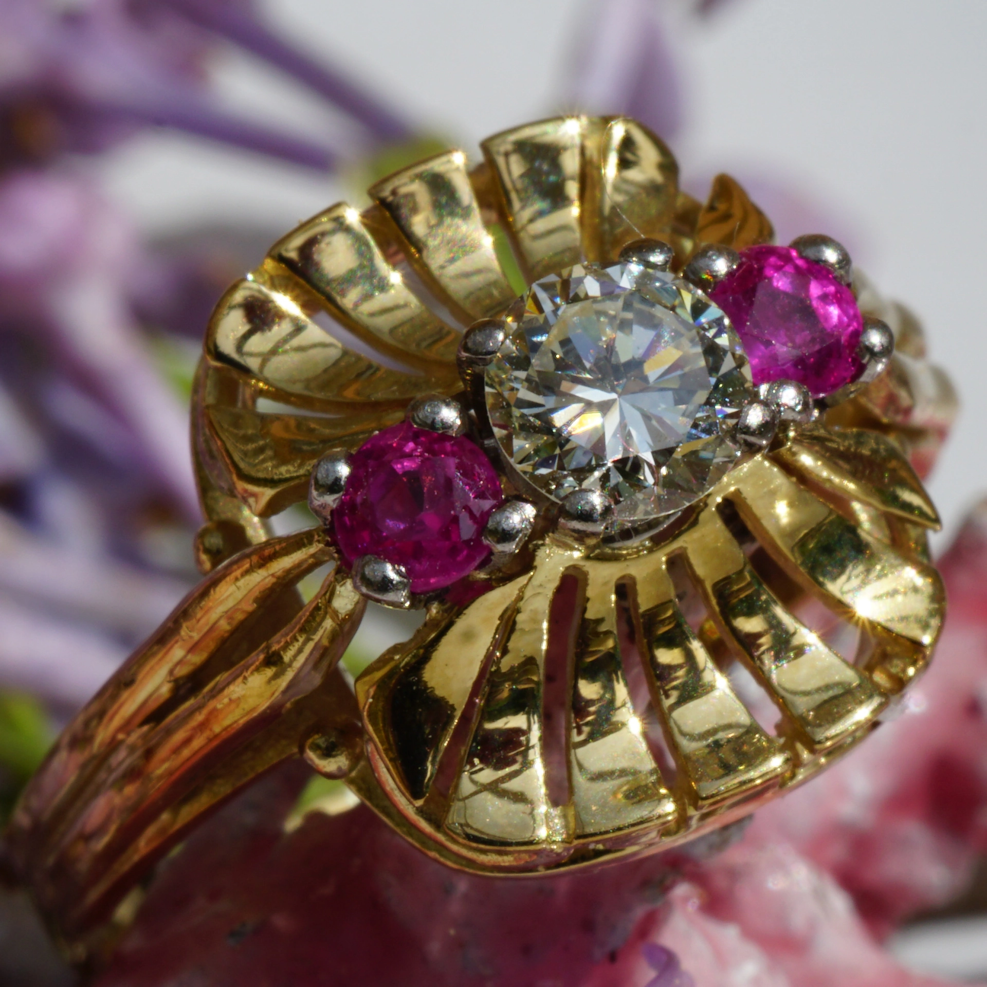 Rubin Brillant Ring 585er Gelbgold 0.40 ct weiss vvs top brillanz