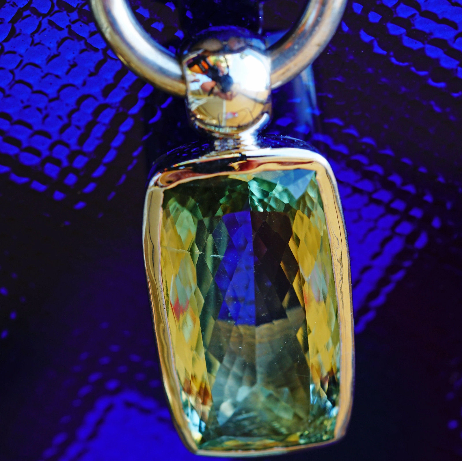 Anhänger Prasiolith Gelb-Grün Lagune green 925er Silber rhodiniert 45 x 19 mm