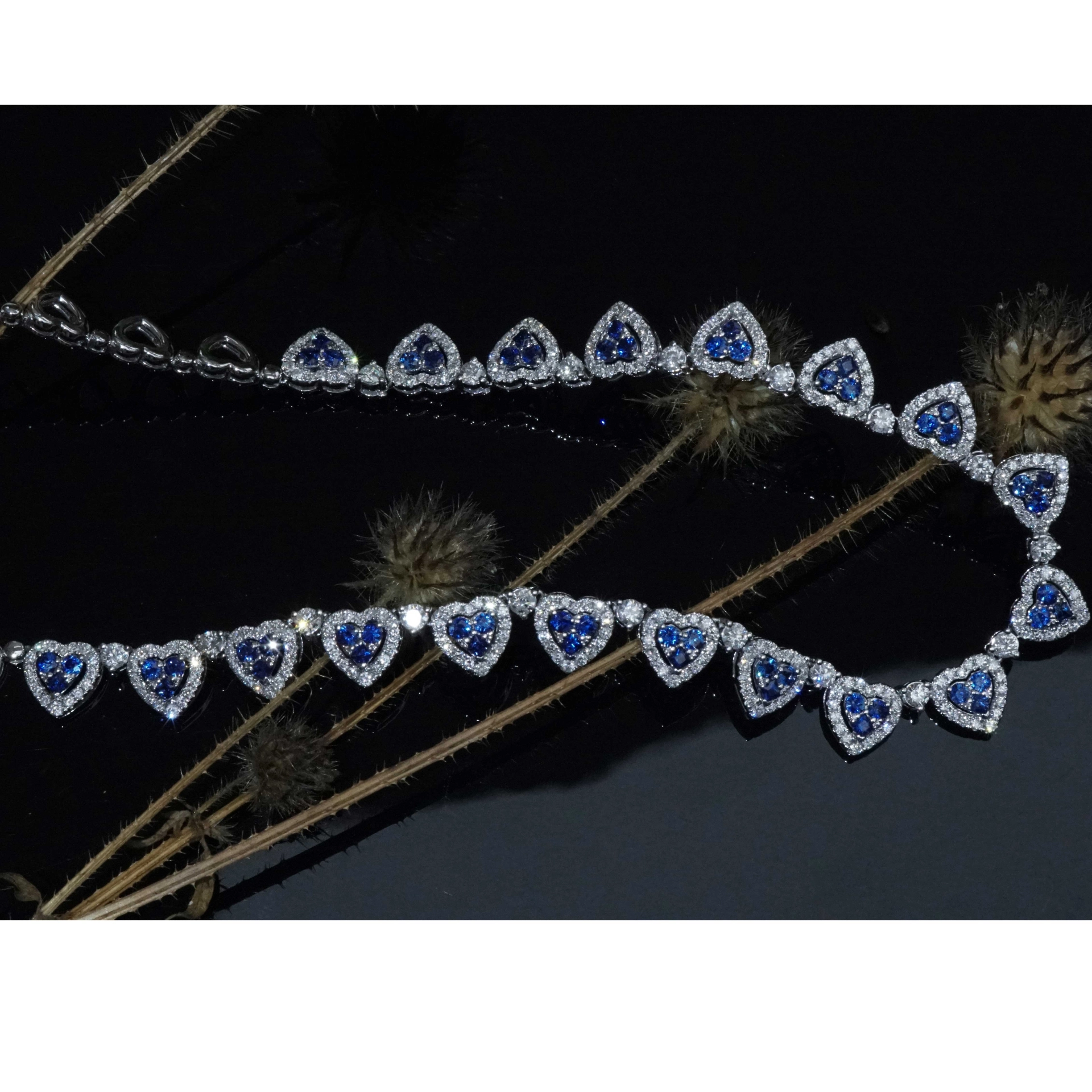 Brillant Saphir Collier 4.4 u. 3 ct 750er Weissgold..modernes Prachtcollier...Herzensliebe