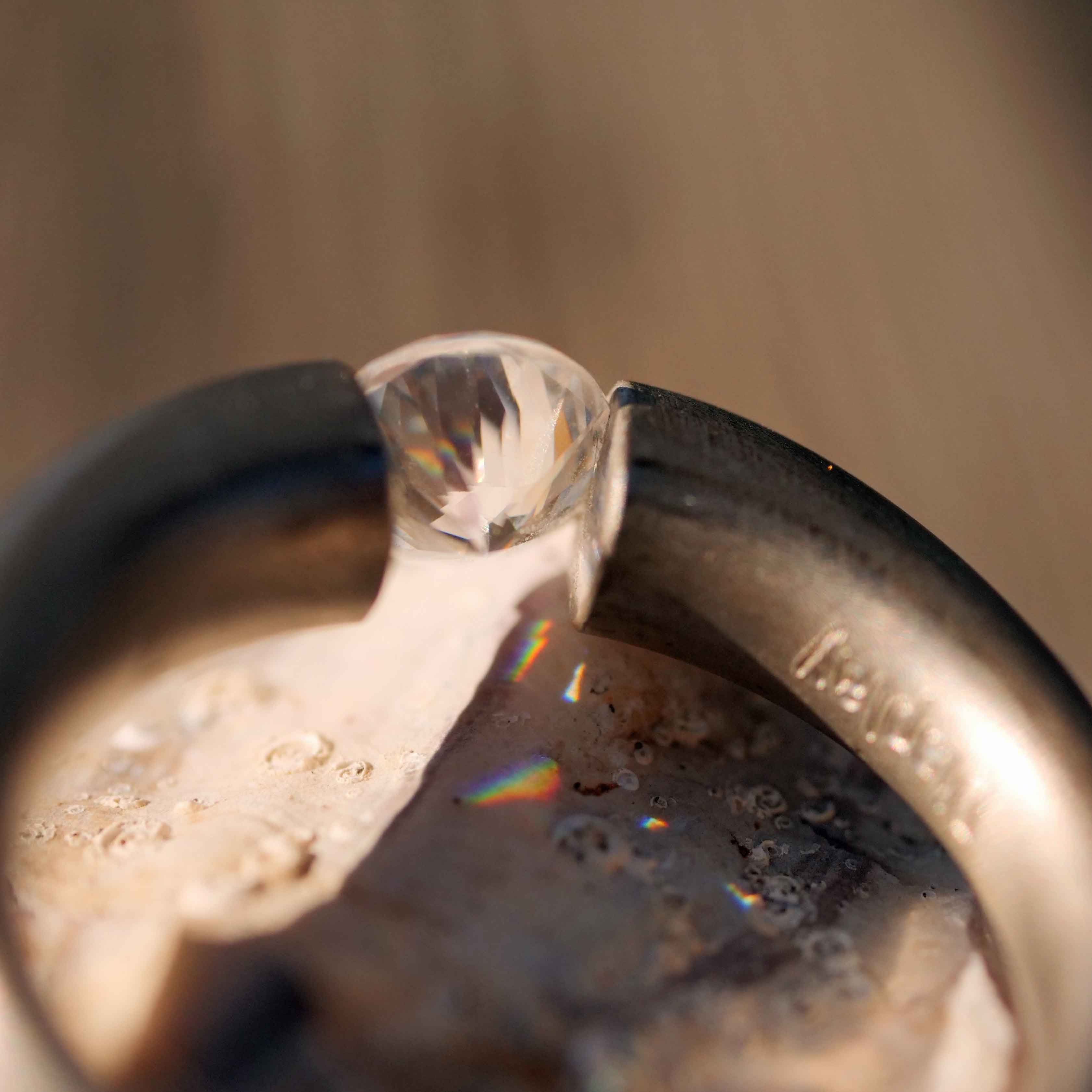 Niessing Halbkaräter Zirkonia Spannring 925er Silber grau mattiert neuwertig punziert