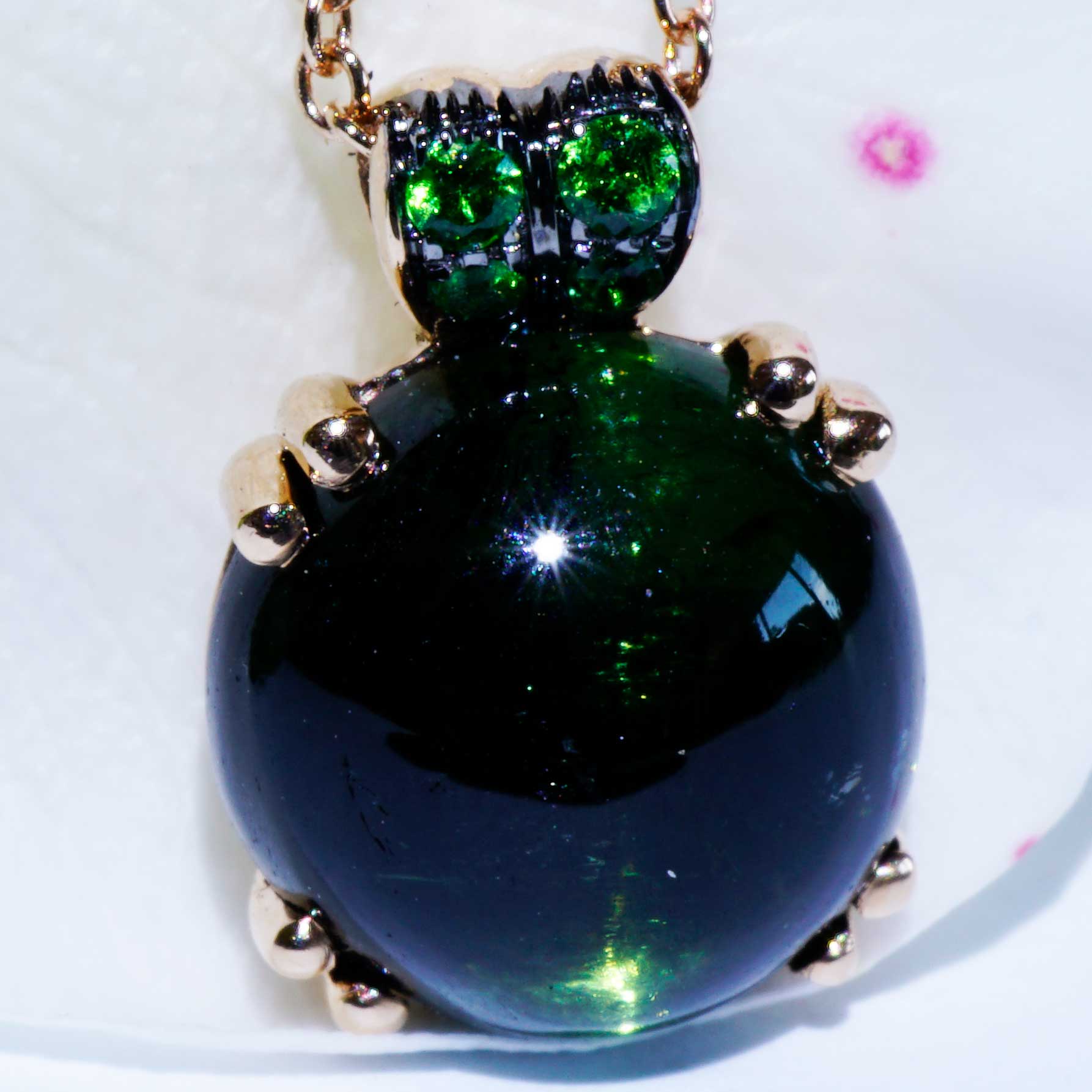 Turmalin Tsavorit Anhänger mit Kette 750er Rosegold...Bubbles..runde Edelstein Cabochons zum Verlieben