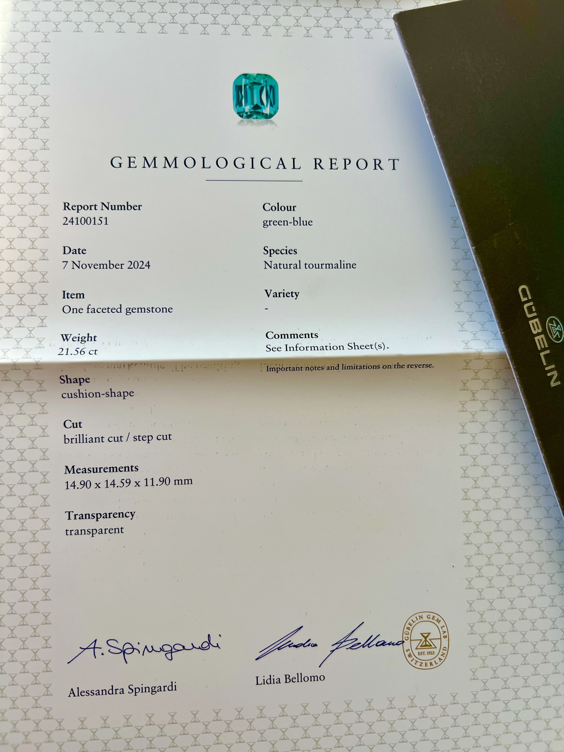 Lagoon/ Lagun Turmalin der Superklasse AAA+  21.56 ct Afghanistan 98% rein Investment Edelstein