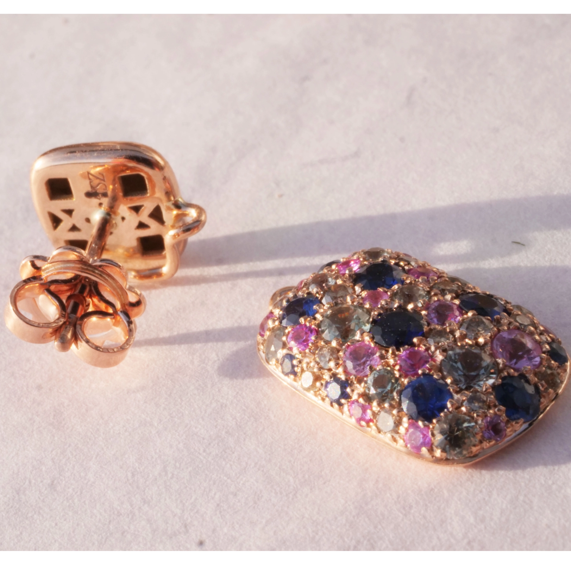 Saphir Brillant Ohrstecker 750er Rosegold...paradiesisches Dreierlei in Pastellfarben 2.54 ct 0.22 c