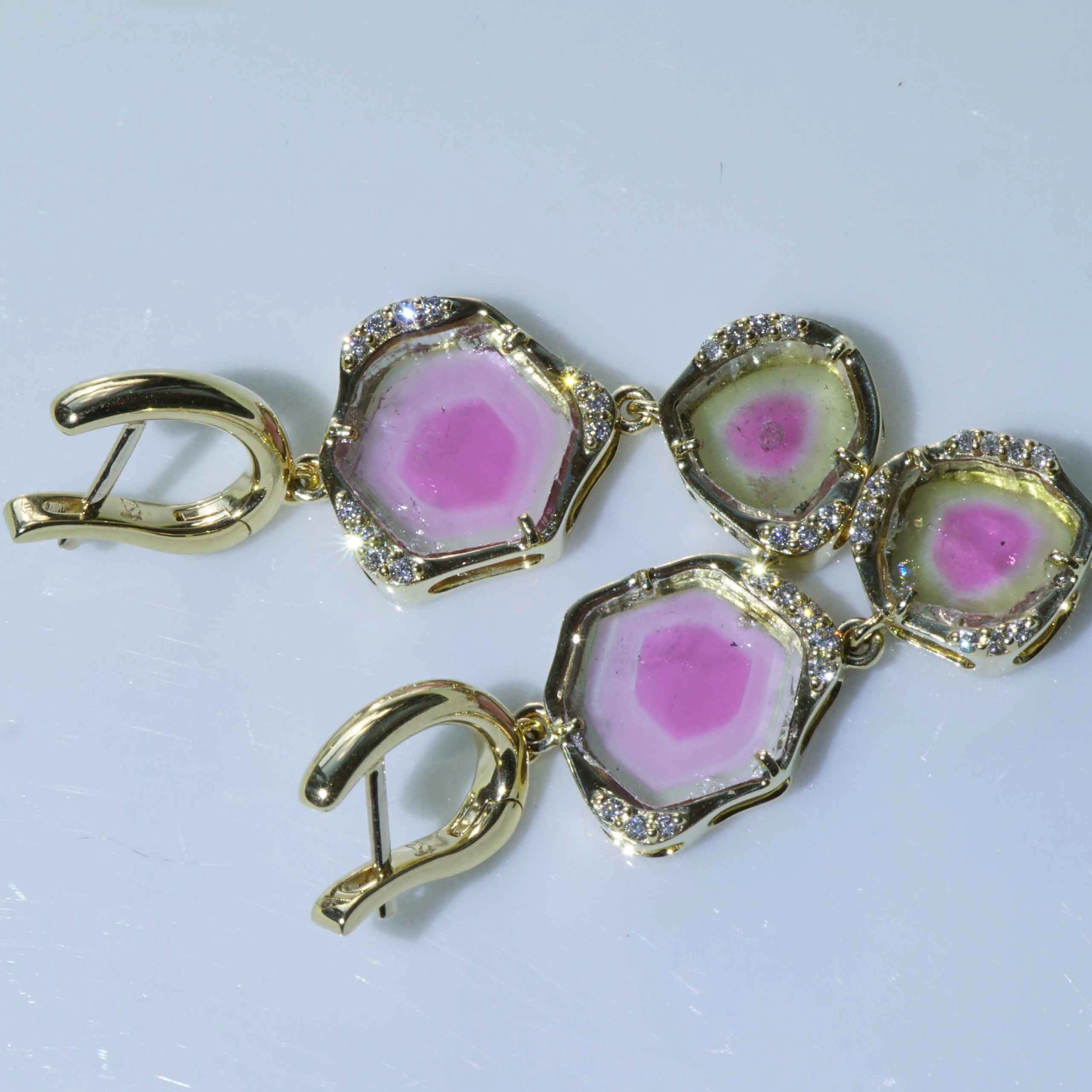 Turmalin Brillant 30 ct Wassermelonen Set Ring Anhänger Ohrhänger 750er Gelbgold