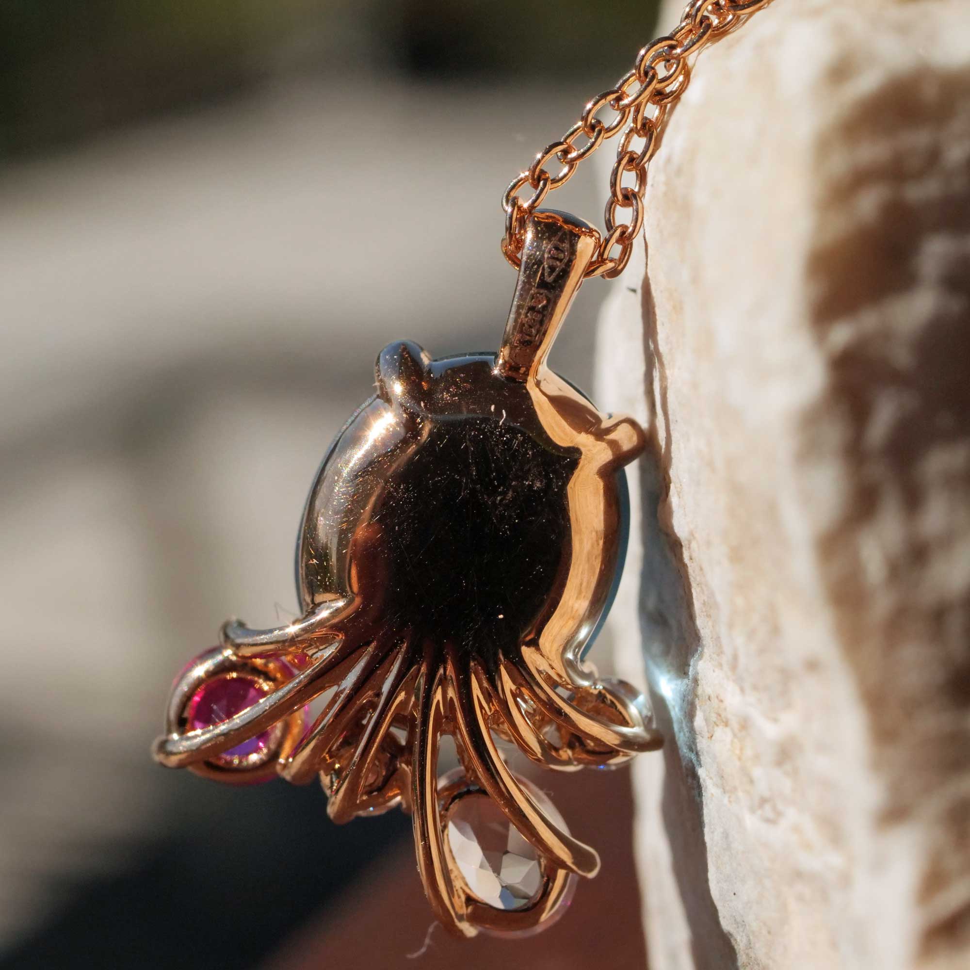Topas Turmalin Morganit Brillant Anhänger mit Kette 750er Rosegold erlesener Schmuck aus Italien