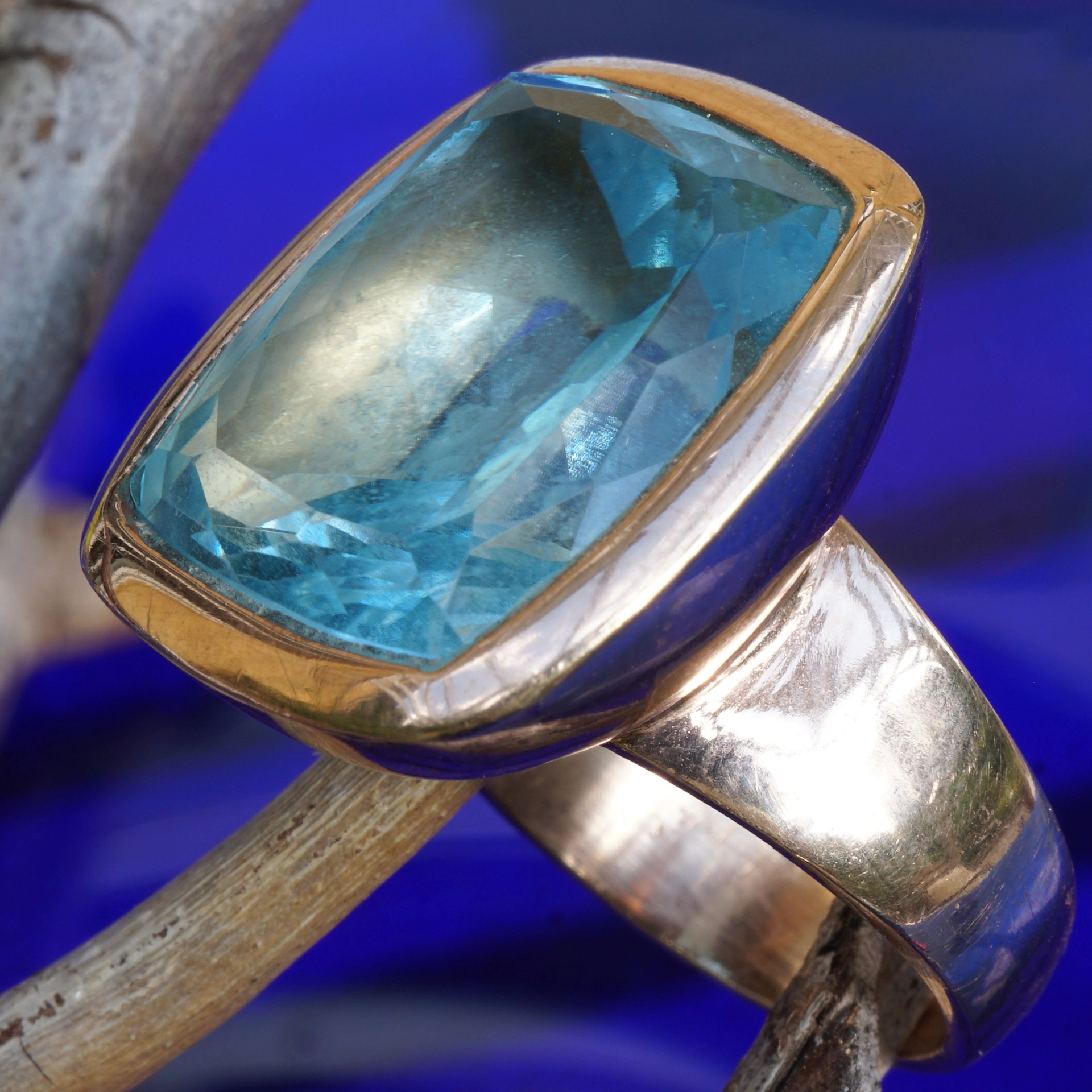 Blautopas Ring rosevergoldet 925er Silber XL Ring im moderen Stil 29 ct