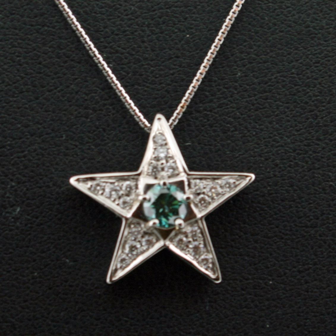 Diamant-Anhänger mit Kette-blau-weiß-900er-Platin