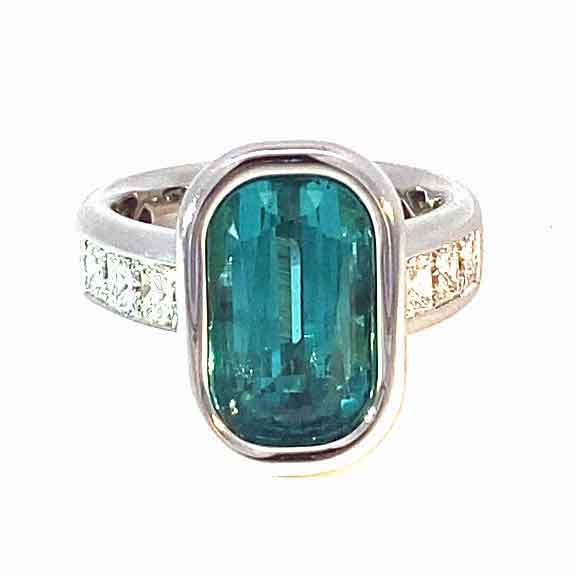 Turmalin Diamant Ring 750er Weissgold Neon Blau Tiffany Blue Afghanistan 8.05 ct Investment Edelstein selten