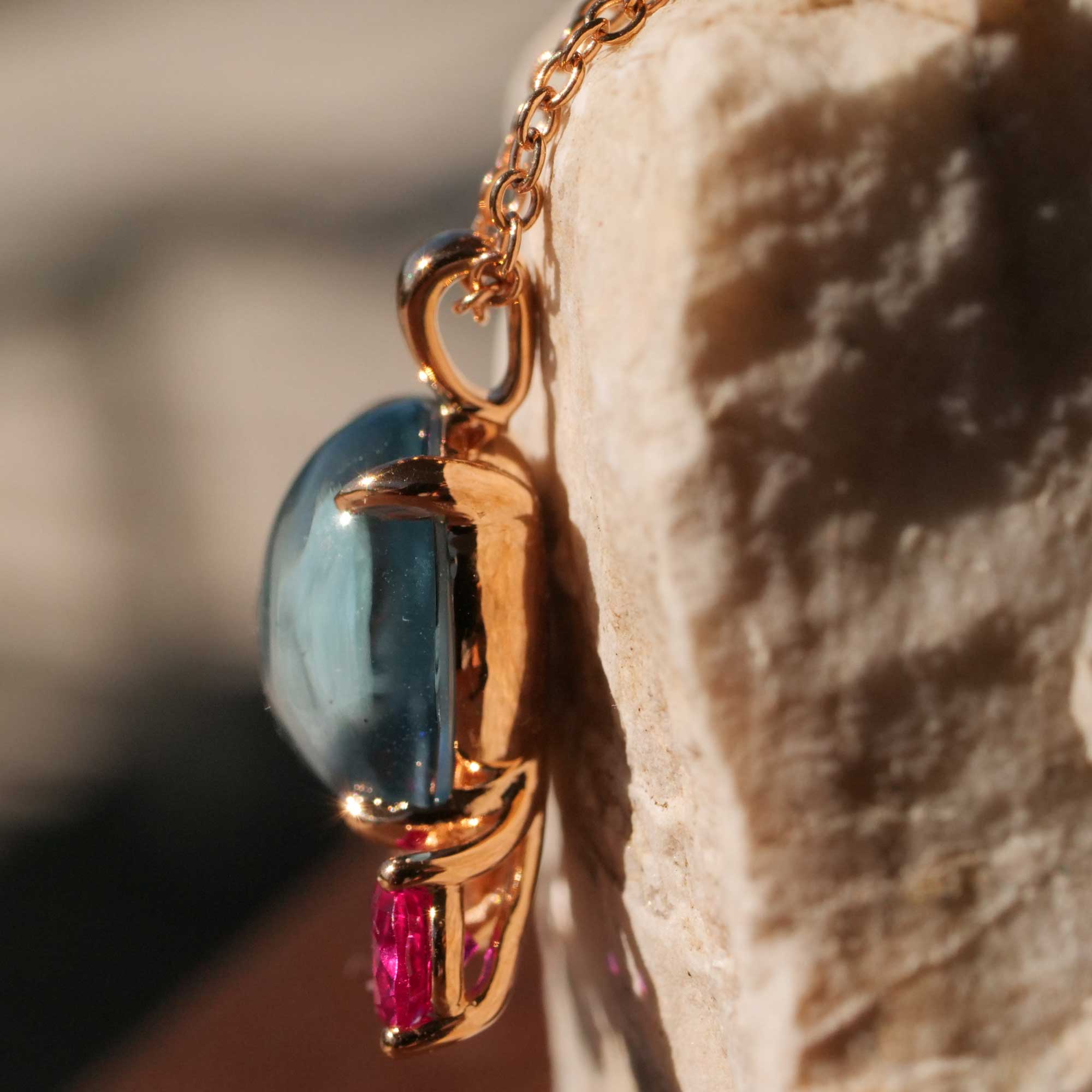 Topas Turmalin Morganit Brillant Anhänger mit Kette 750er Rosegold erlesener Schmuck aus Italien