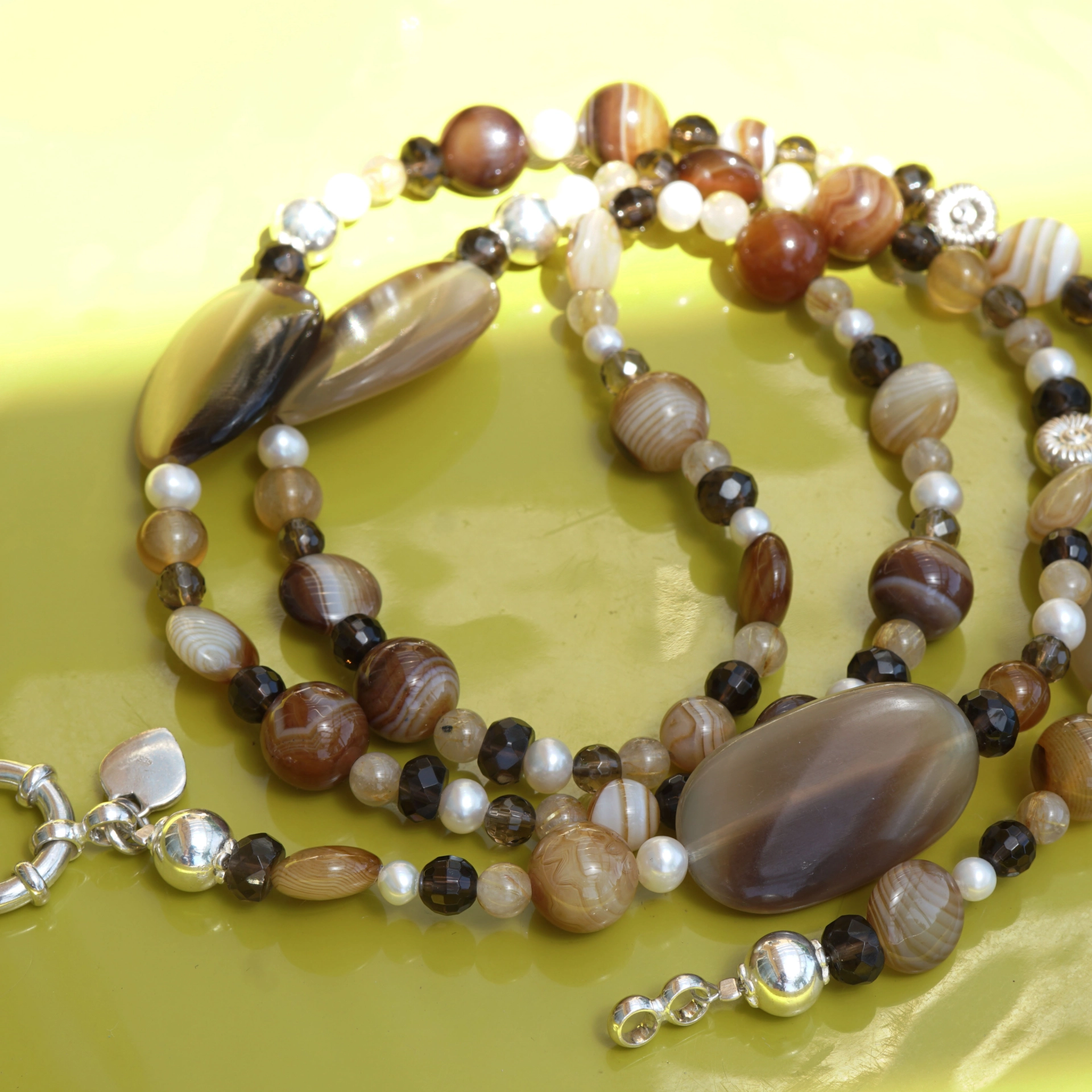 Chilango Kette Out of Nature Legends 100 925er Silber Horn Achat Perlen Rauchquarz Rutilquarz