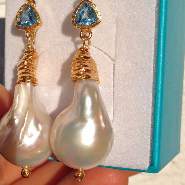 Perl Topas Ohrhänger Silber vergoldet Handarbeit great big