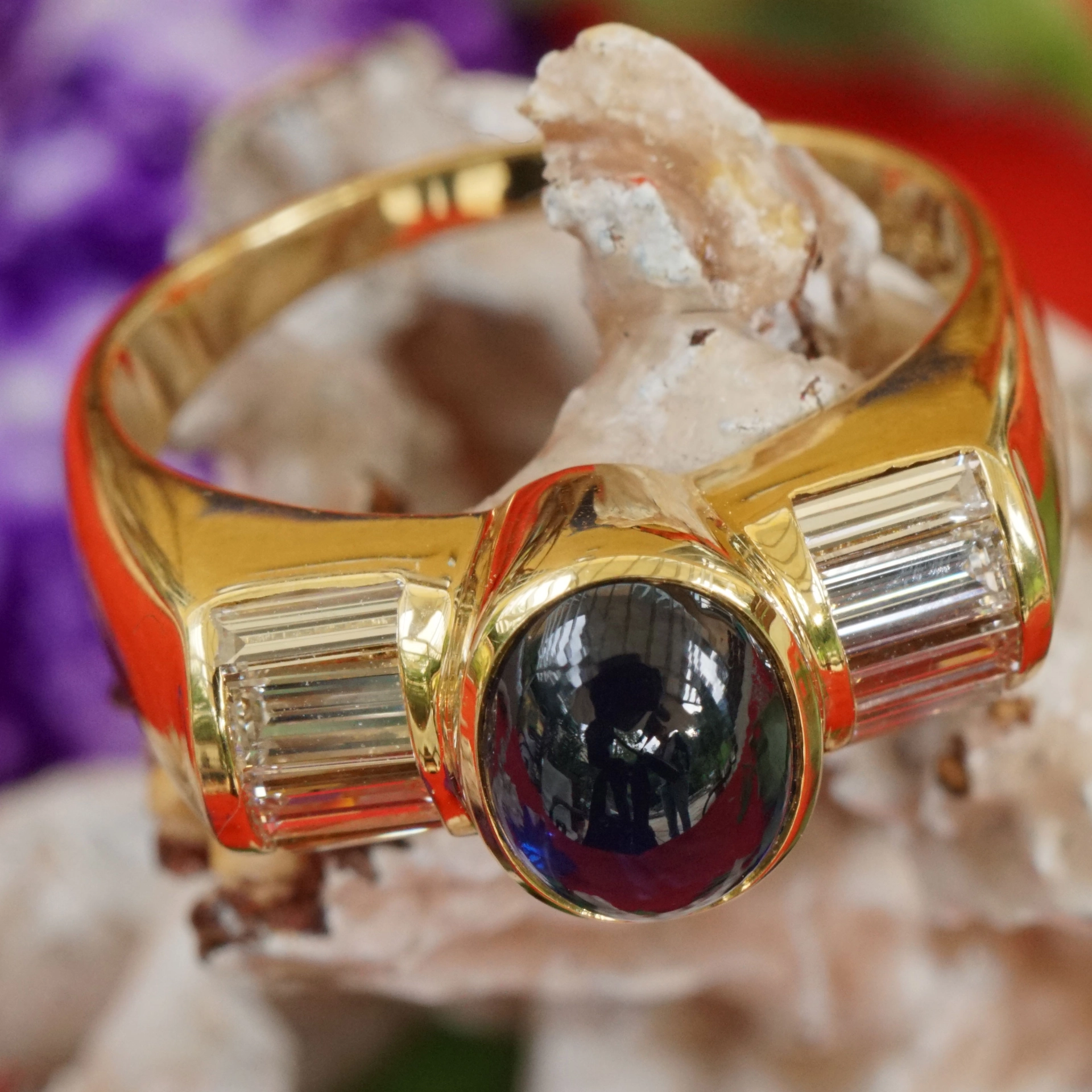 Saphir Diamant Ring hochwertig 750er Gelbgold Beste Edelsteinqualität!