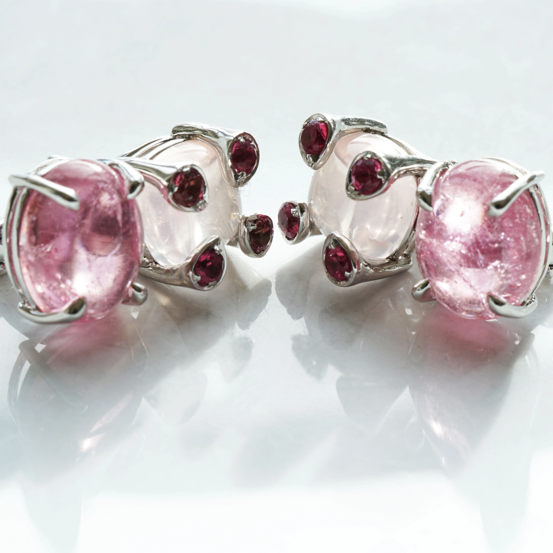 Spinell Turmalin Mondstein Ohrstecker Clip 750er Weissgold  ....happy pinkness