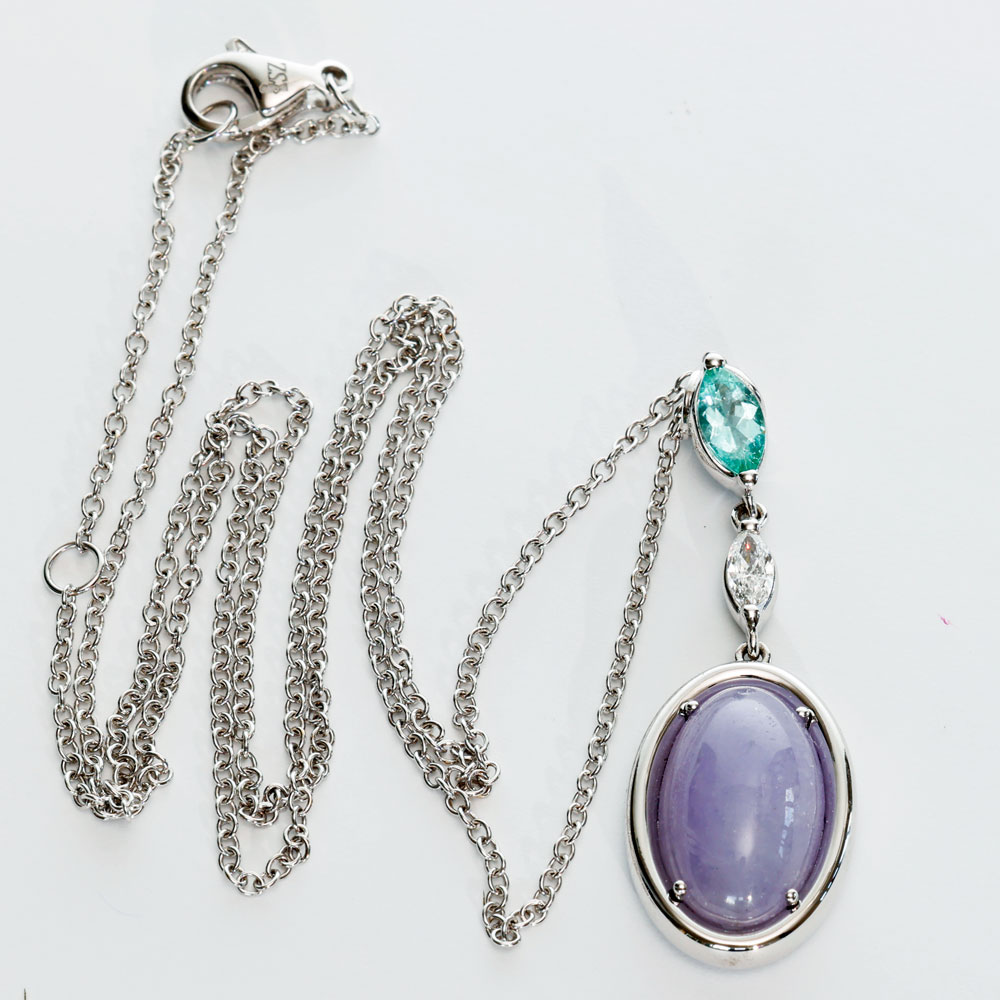 Paraiba Turmalin Jade Brillant Collier 5 ct 0.27 ct 0.11 lavendel kombiniert mit schwimmbadblaugrün...aufregend