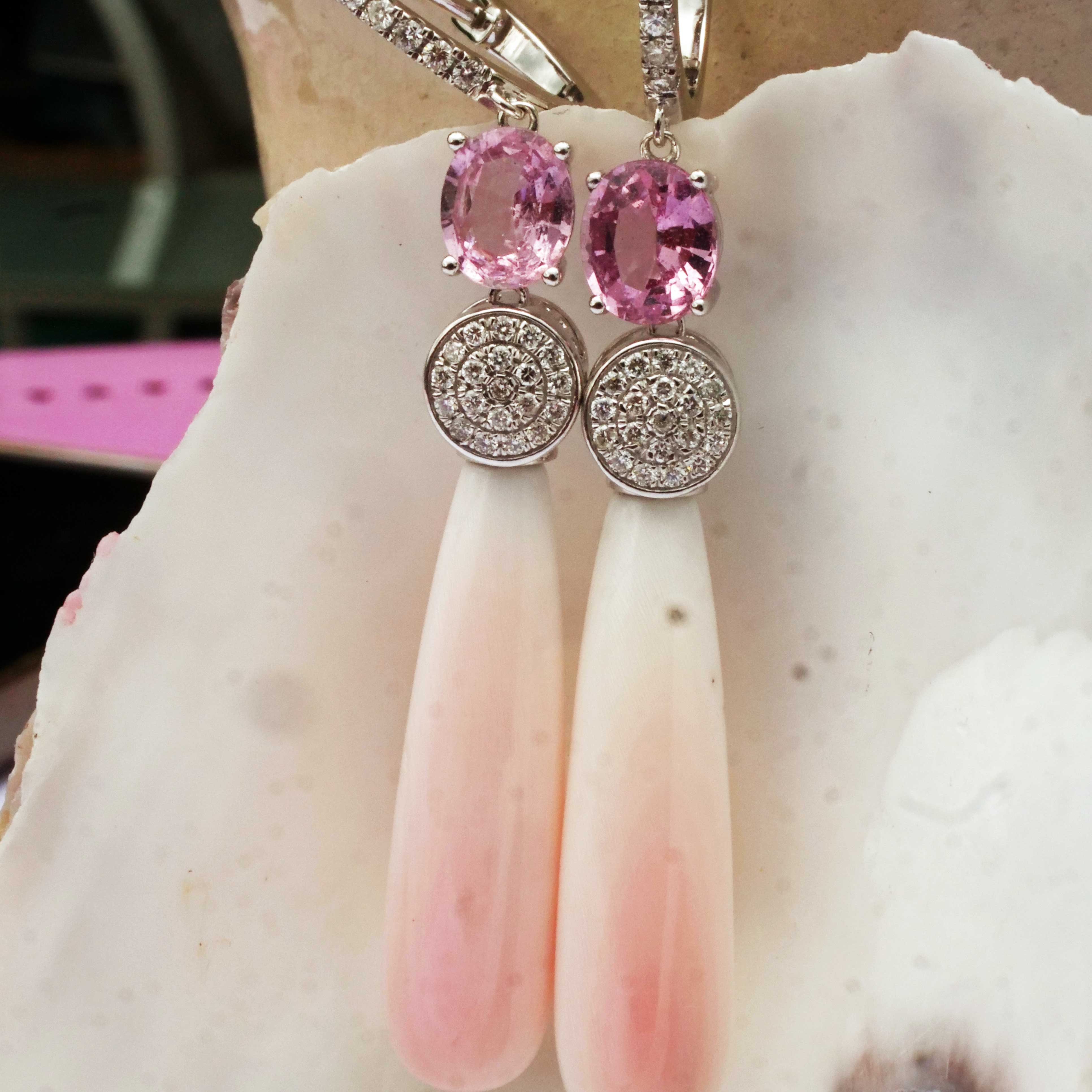 Spinell Brillant Perlmut Ohrhänger 750er Weissgold 0.47 ct TW VS Mine Tadschikistan 2.15 ct tolles Pink