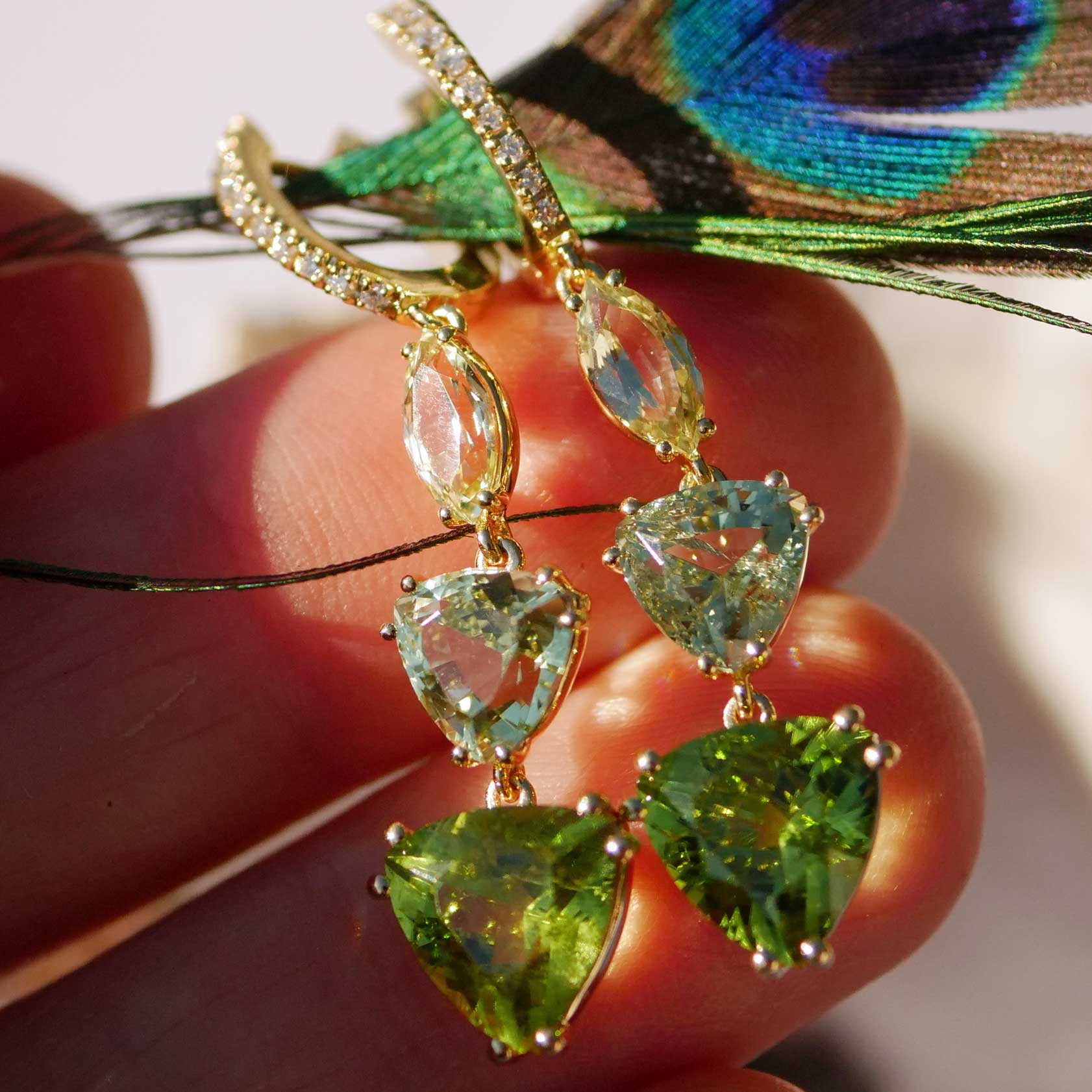 Chrysoberyll Turmalin Peridot Brillant Ohrhänger 750er Gelbgold 10 ct AAA+...unglaubliches fragiles Farbenspiel