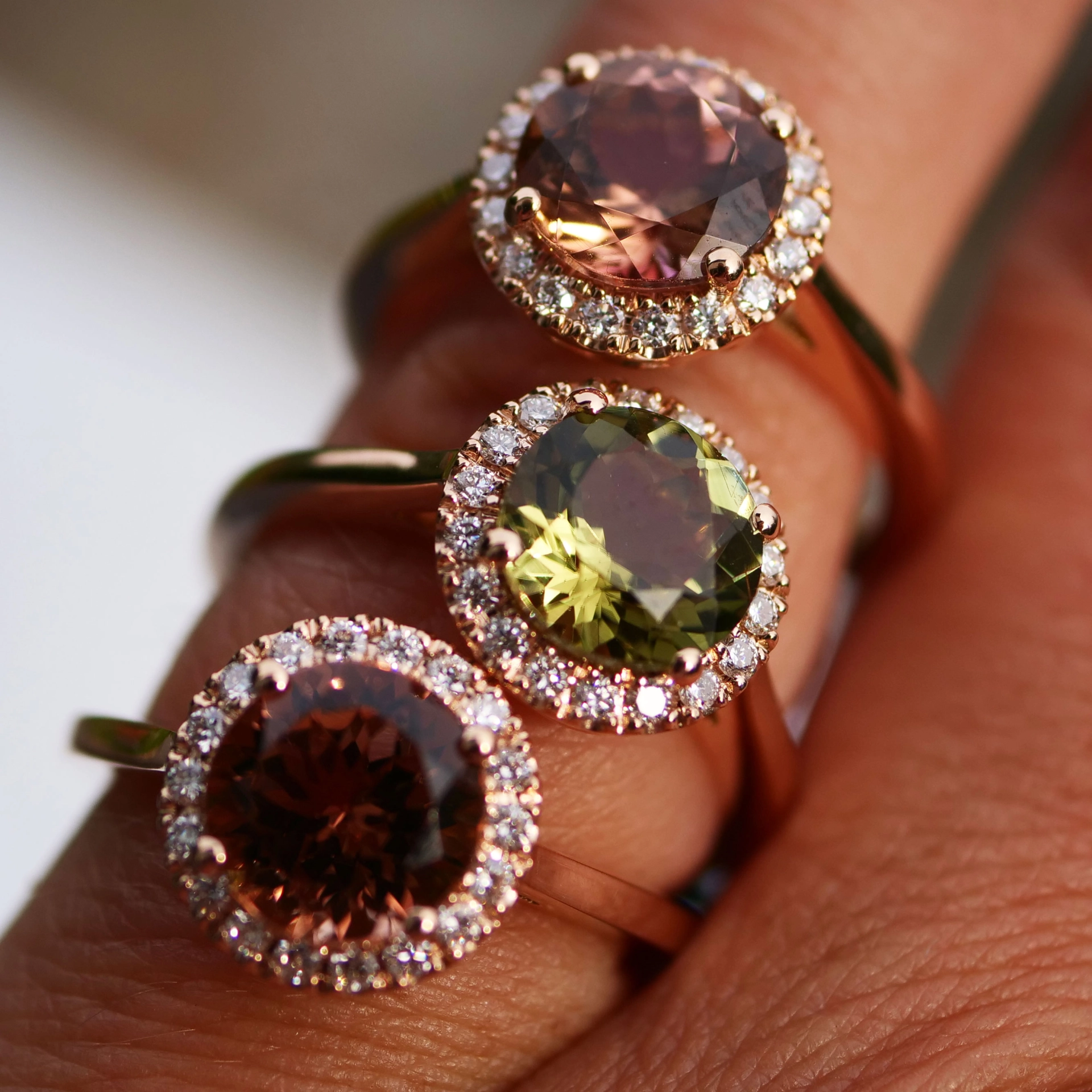 Turmalin Brillant Ring 750er Rosegold 1.90 0.18 ct designed in Valenza rose-cognac AAA