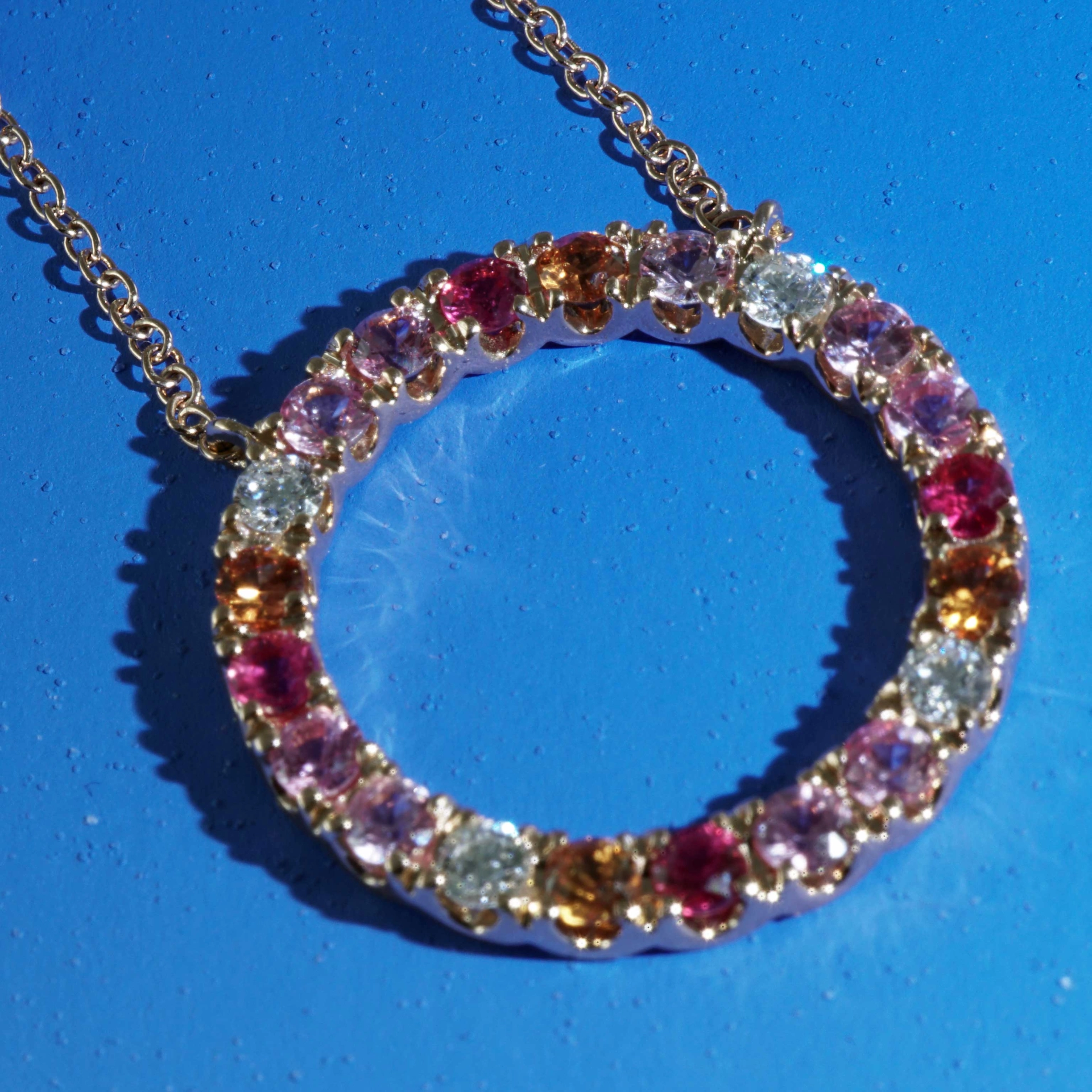 Saphir Brillant Collier 750er Rosegold...paradiesische Dreierlei Pastellfarben...0.26 ct 1.21 ct
