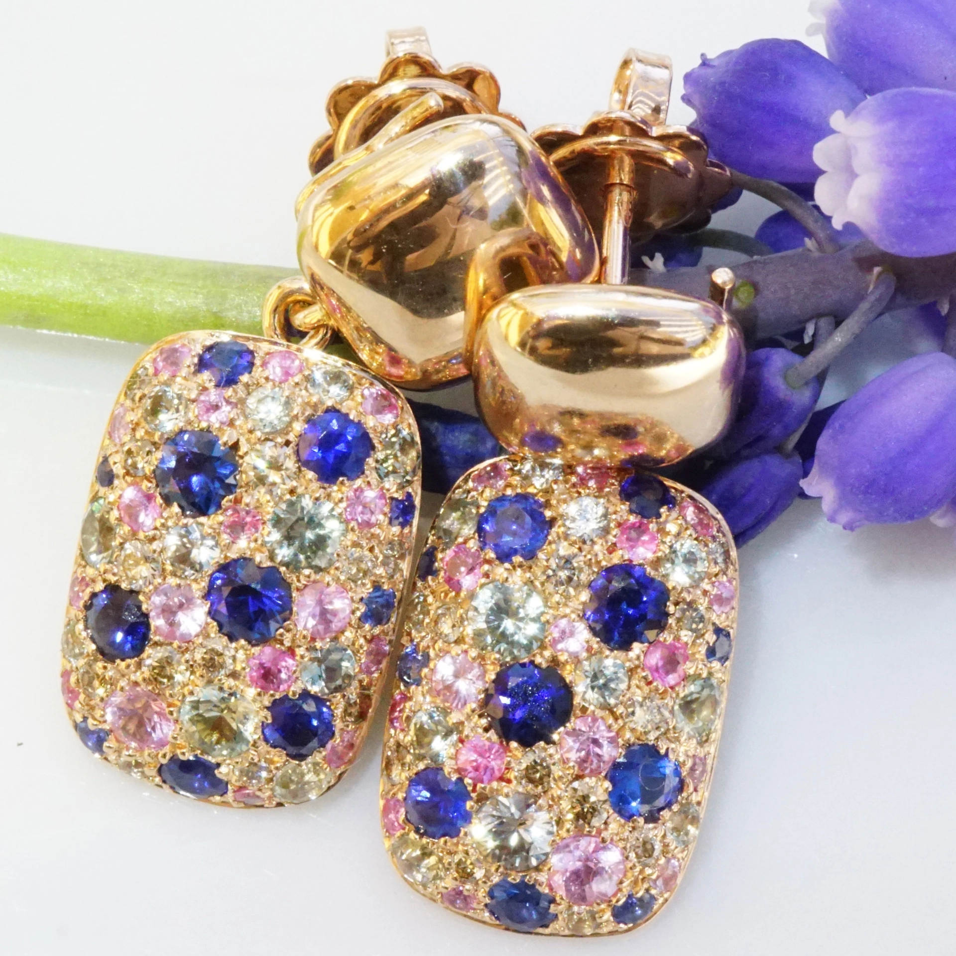 Saphir Brillant Ohrstecker 750er Rosegold...paradiesisches Dreierlei in Pastellfarben 2.54 ct 0.22 c