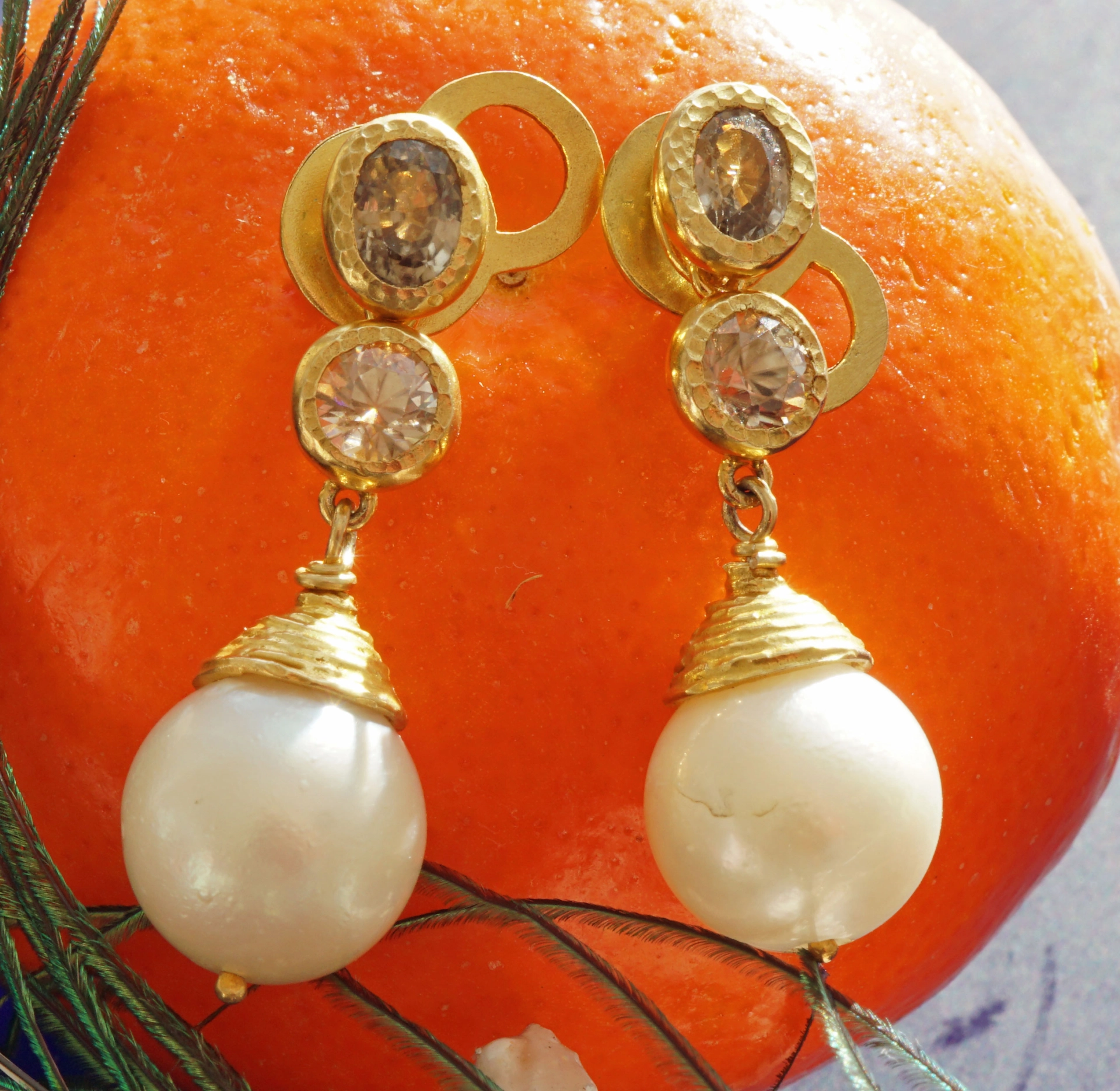 Zirkonia Südsee Zuchtperl Ohrhänger Silber vergoldet great big and blinky