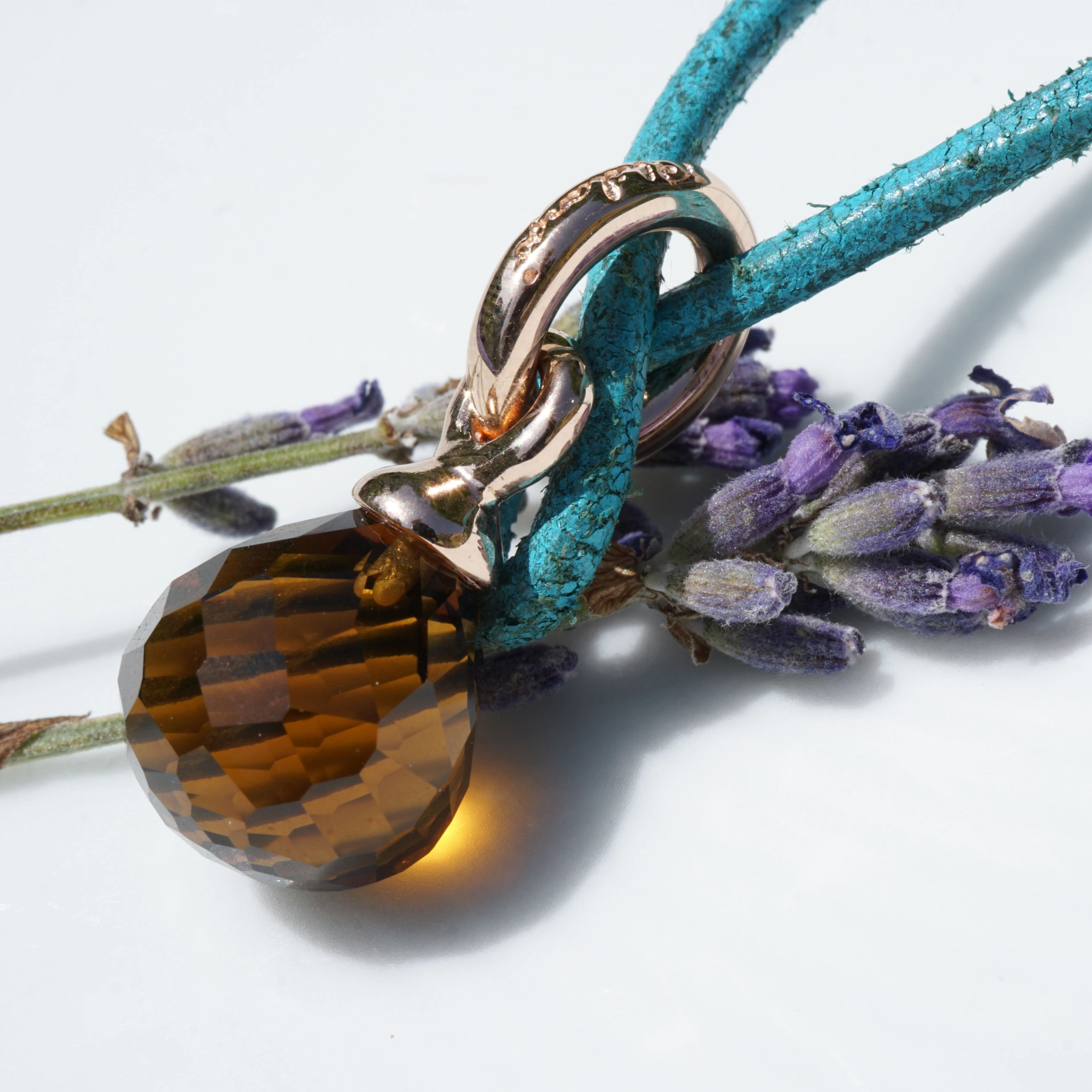 Original Chilango Whisky Quartz Anhänger Pample Star 925er Silber rosevergoldet toller Schliff-