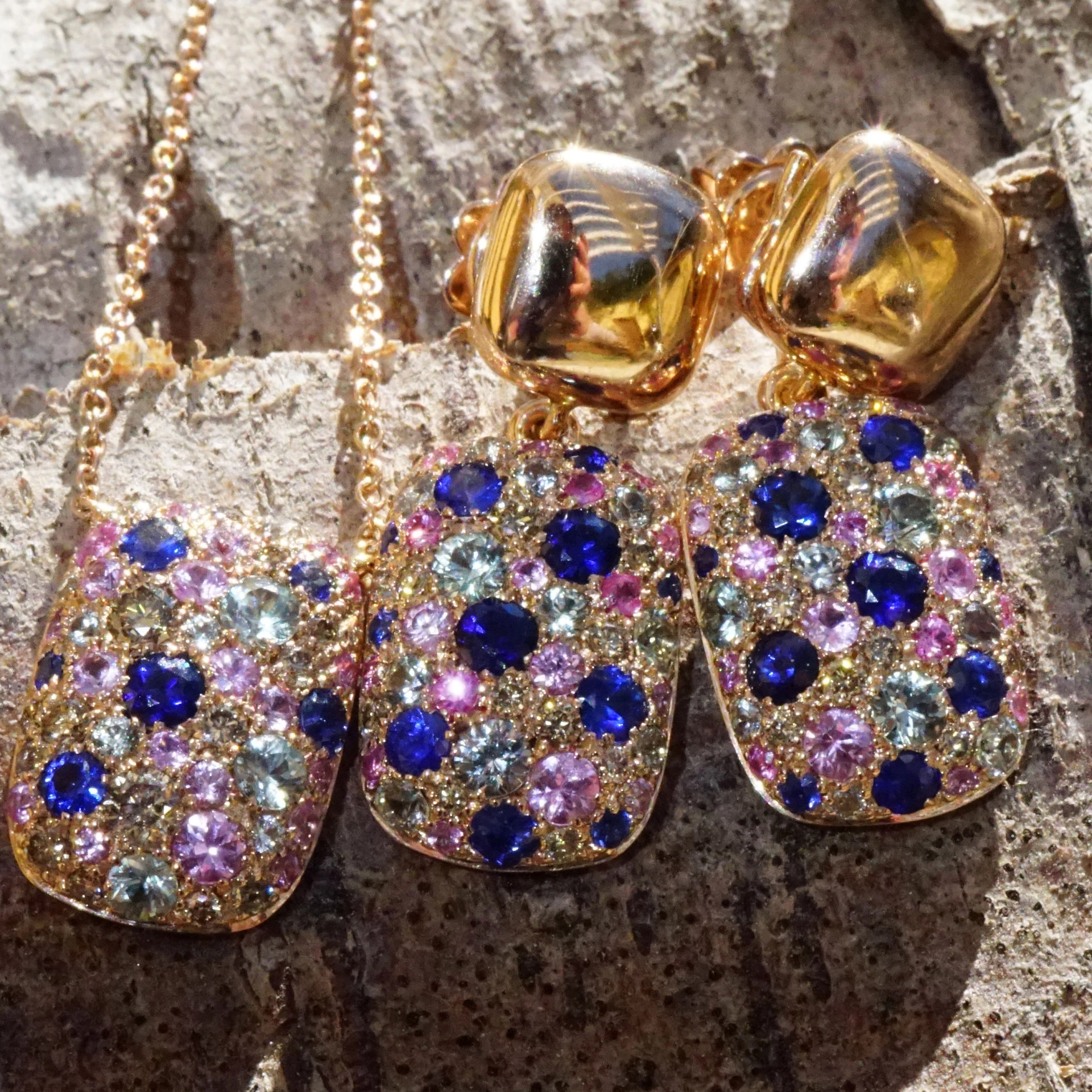 Saphir Brillant Ohrstecker 750er Rosegold...paradiesisches Dreierlei in Pastellfarben 2.54 ct 0.22 c