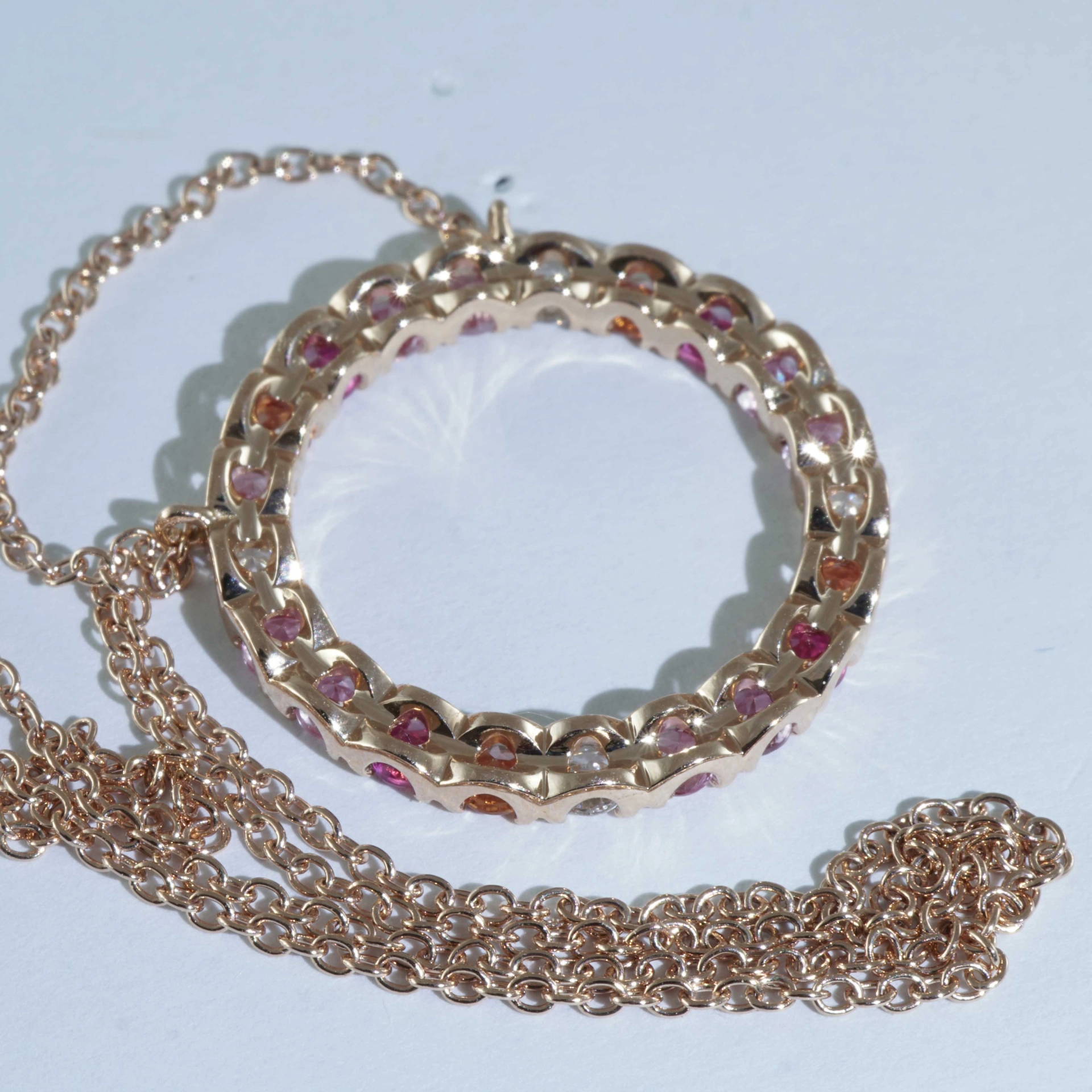 Saphir Brillant Collier 750er Rosegold...paradiesische Dreierlei Pastellfarben...0.26 ct 1.21 ct