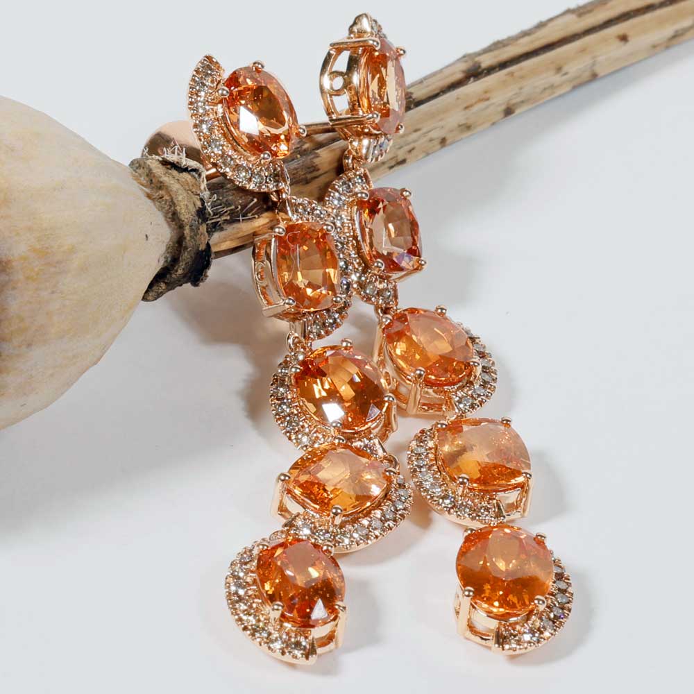 Fanta Mandarin Granat Brillant Chandelier Ohrhänger 750er Rosegold 14.85 ct 0.76 ct Ausnahmefarbe Fanta Orange